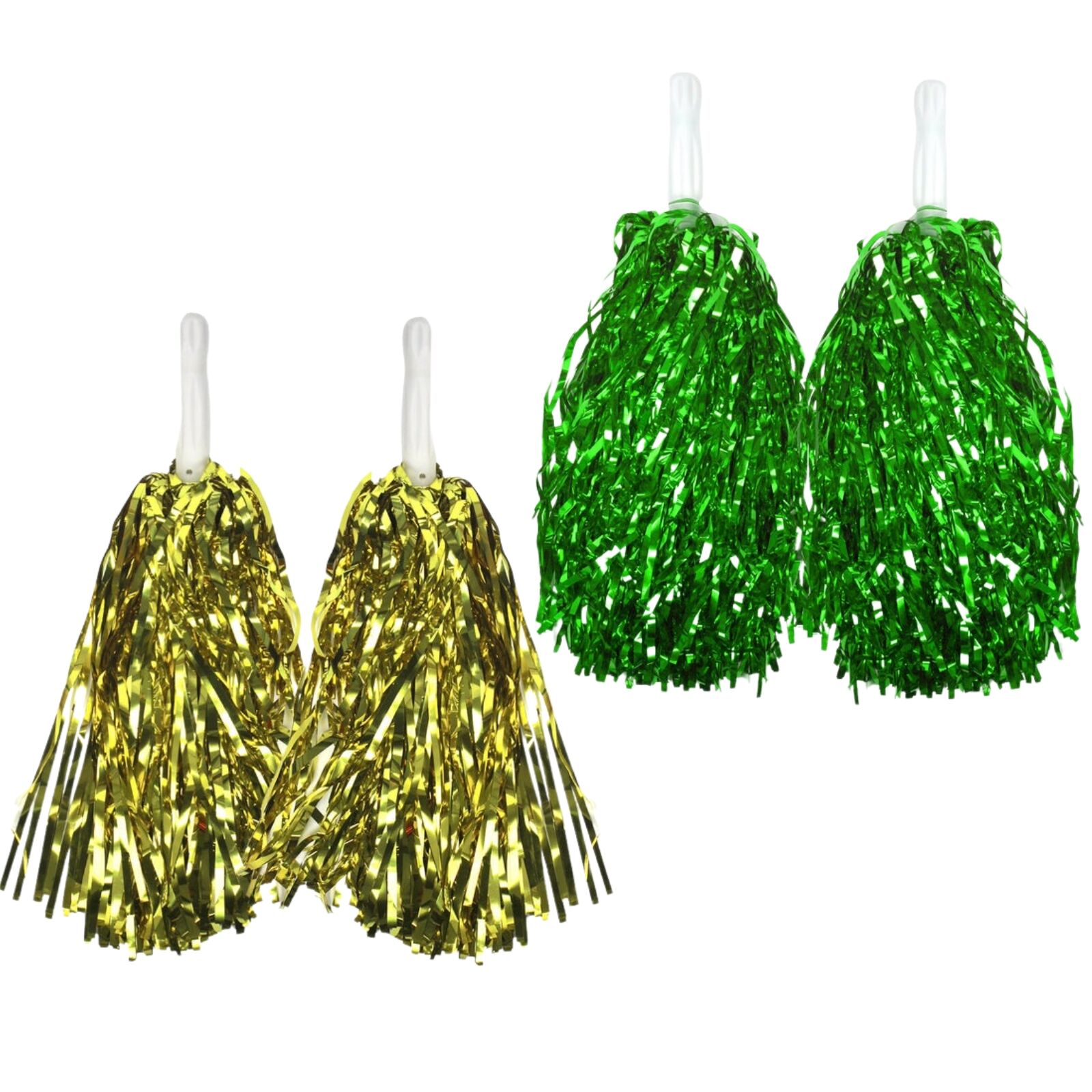 V563-18200_2X-202506020810-00 Green & Yellow Metallic Cheerleading Pom Poms – 2-Pack (1 Green Pair & 1 Yellow Pair) Australia Day - Image 1