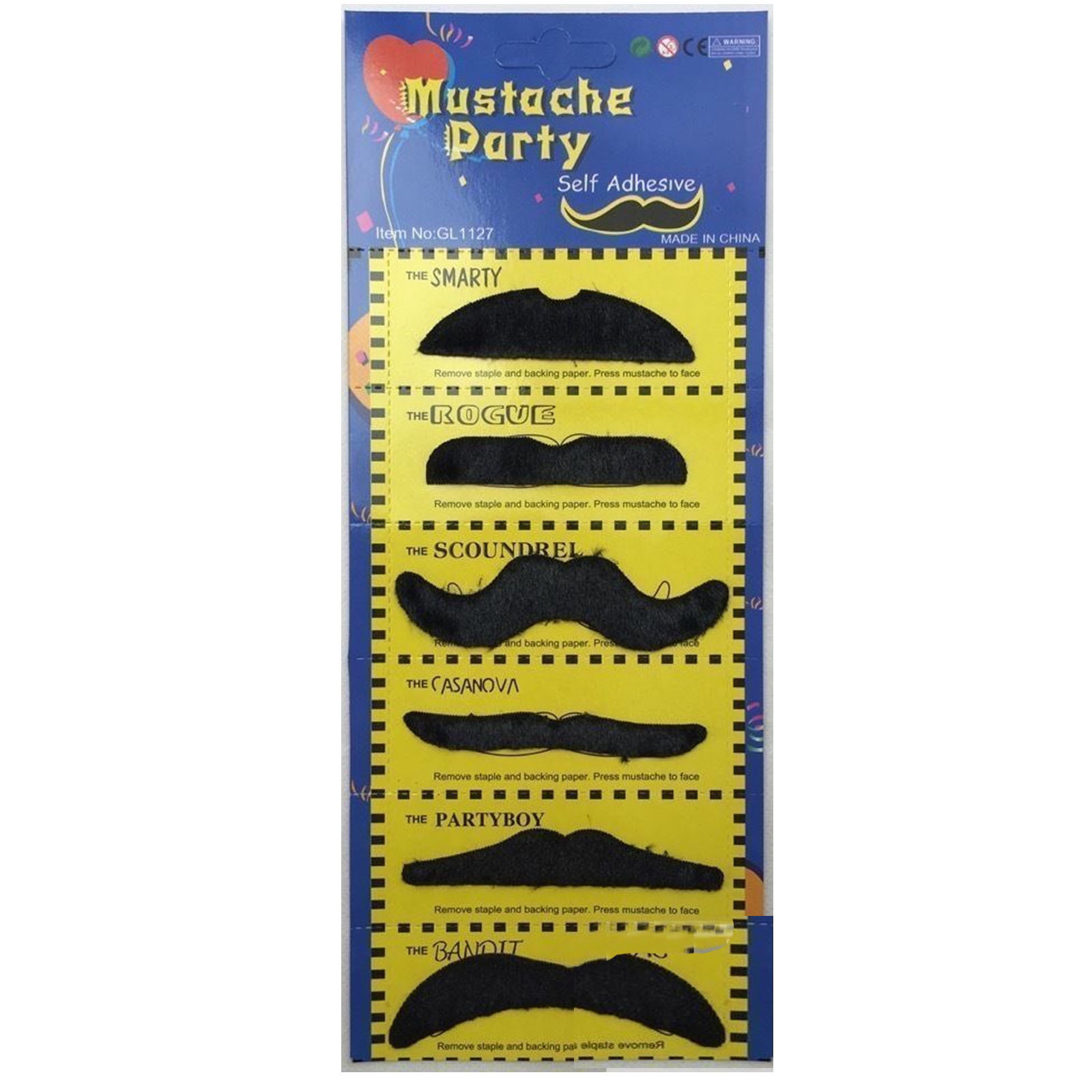 V563-18270-01-184802-00 PARTY MOUSTACHE 70s Fake Mustache Costume Fancy Dress Props Halloween Adhesive - Image 1