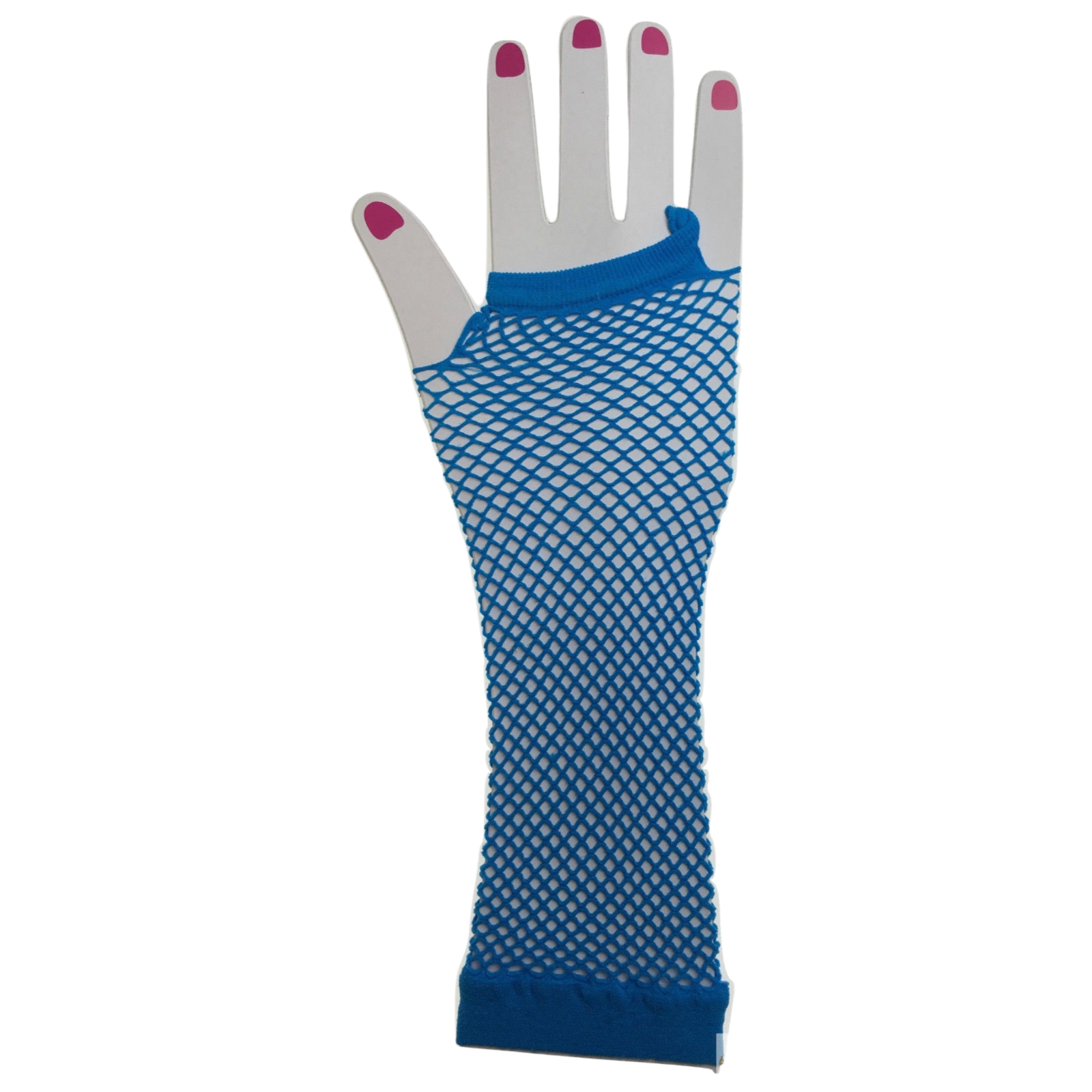 V563-18500-BLUE-202503051710-00 Long Elbow Length Fishnet Gloves Fingerless 70s 80s Womens Costume Party Dance in Blue - Image 1