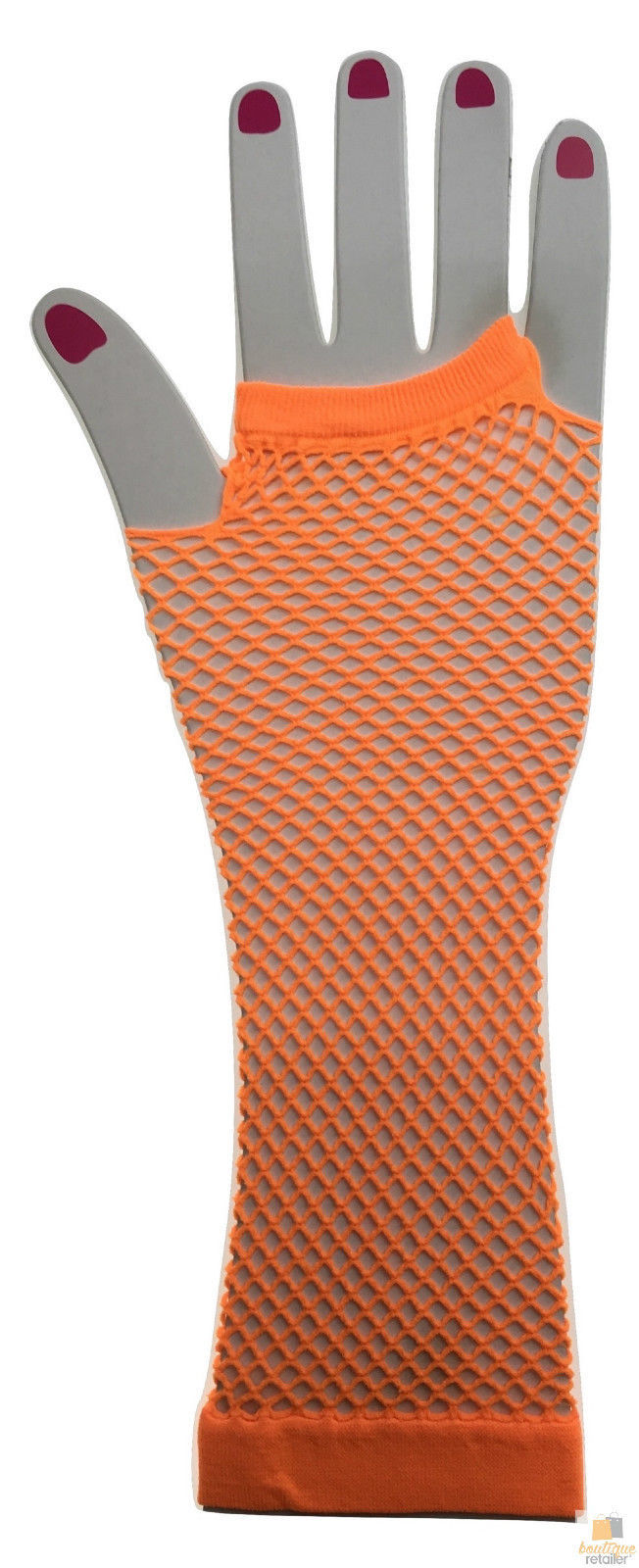 V563-18500-ORANGE-202503051720-00 FISHNET GLOVES Fingerless Elbow Length 70s 80s Womens Costume Party Dance - Orange - One Size - Image 1