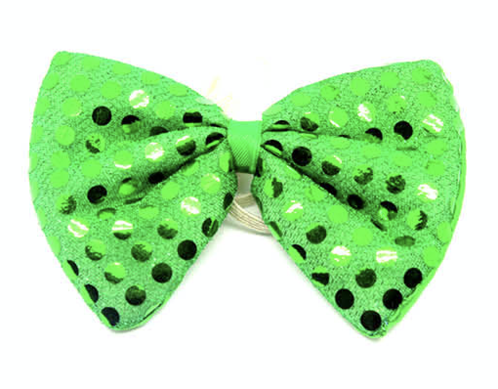 V563-19440-GRN-184192-00 SEQUIN BOW TIE Polka Dots Bowtie Party Unisex Costume 13cm x 9cm Clown - Green - Image 1