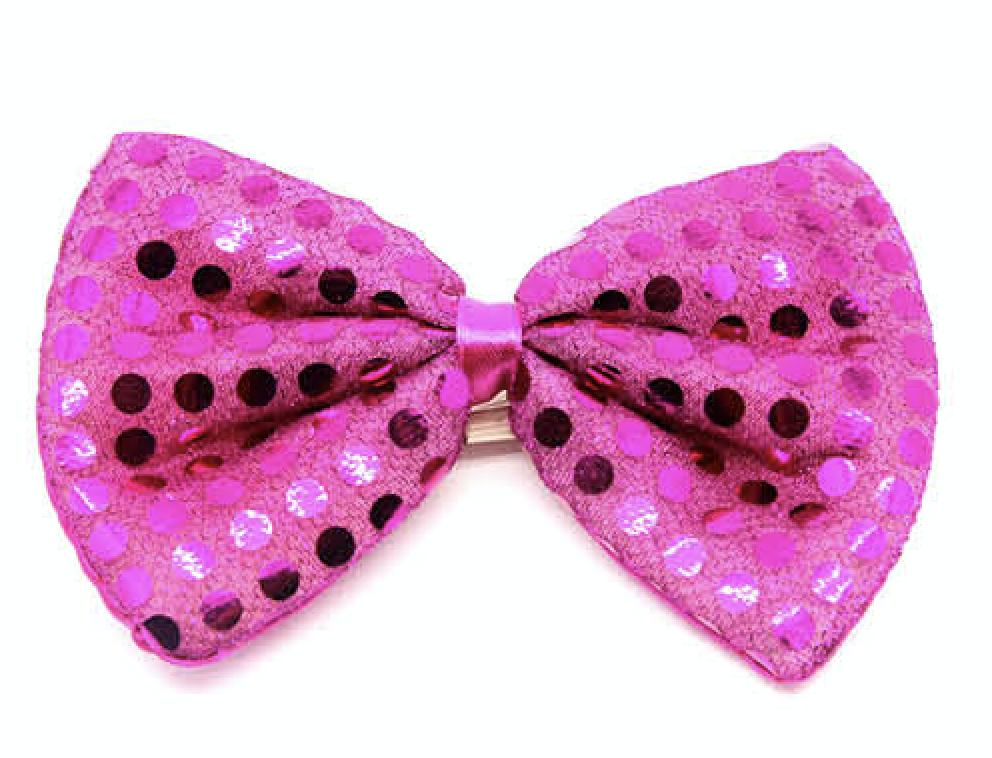 V563-19440-HOTPNK-184195-00 SEQUIN BOW TIE Polka Dots Bowtie Party Unisex Costume 13cm x 9cm Clown - Hot Pink - Image 1
