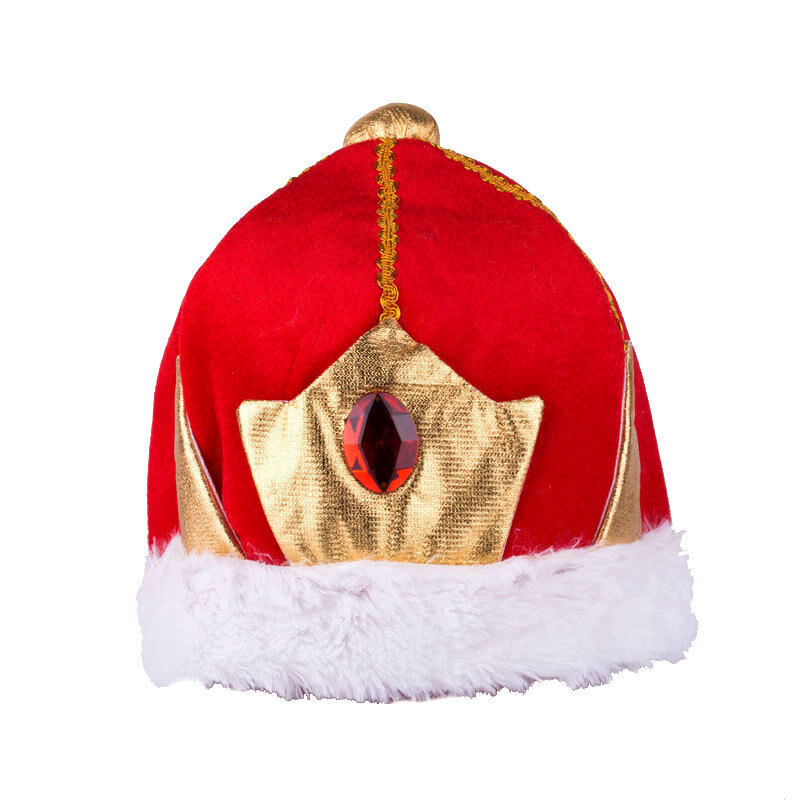 V563-21455-02-185744-00 KING HAT Crown Costume Accessory Halloween Prince Party Dress Soft Gold/Red Cap - Image 1