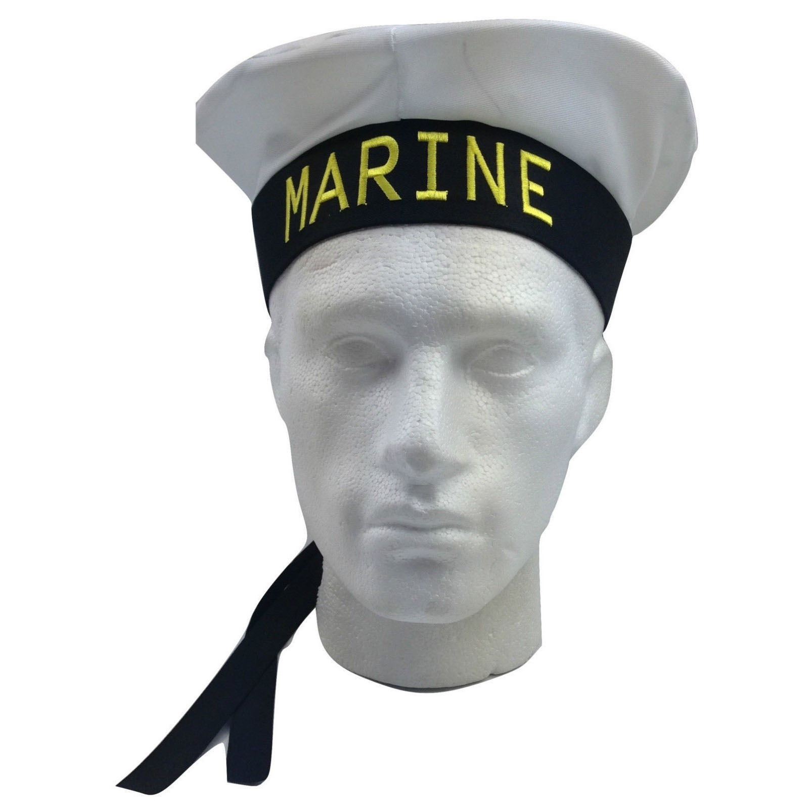 V563-21500-BLACK-184729-00 MARINE HAT Cap White BLACK Skipper Navy Sea Fancy Dress Sailor Costume Accessory - Image 1