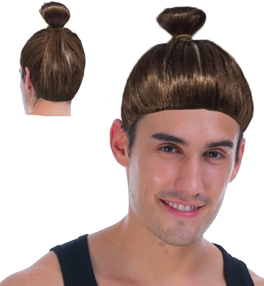 V563-22616-185757-00 Hipster Trendy Hairstyle Adult Man Bun Wig Costume Hair - Brown - Image 1