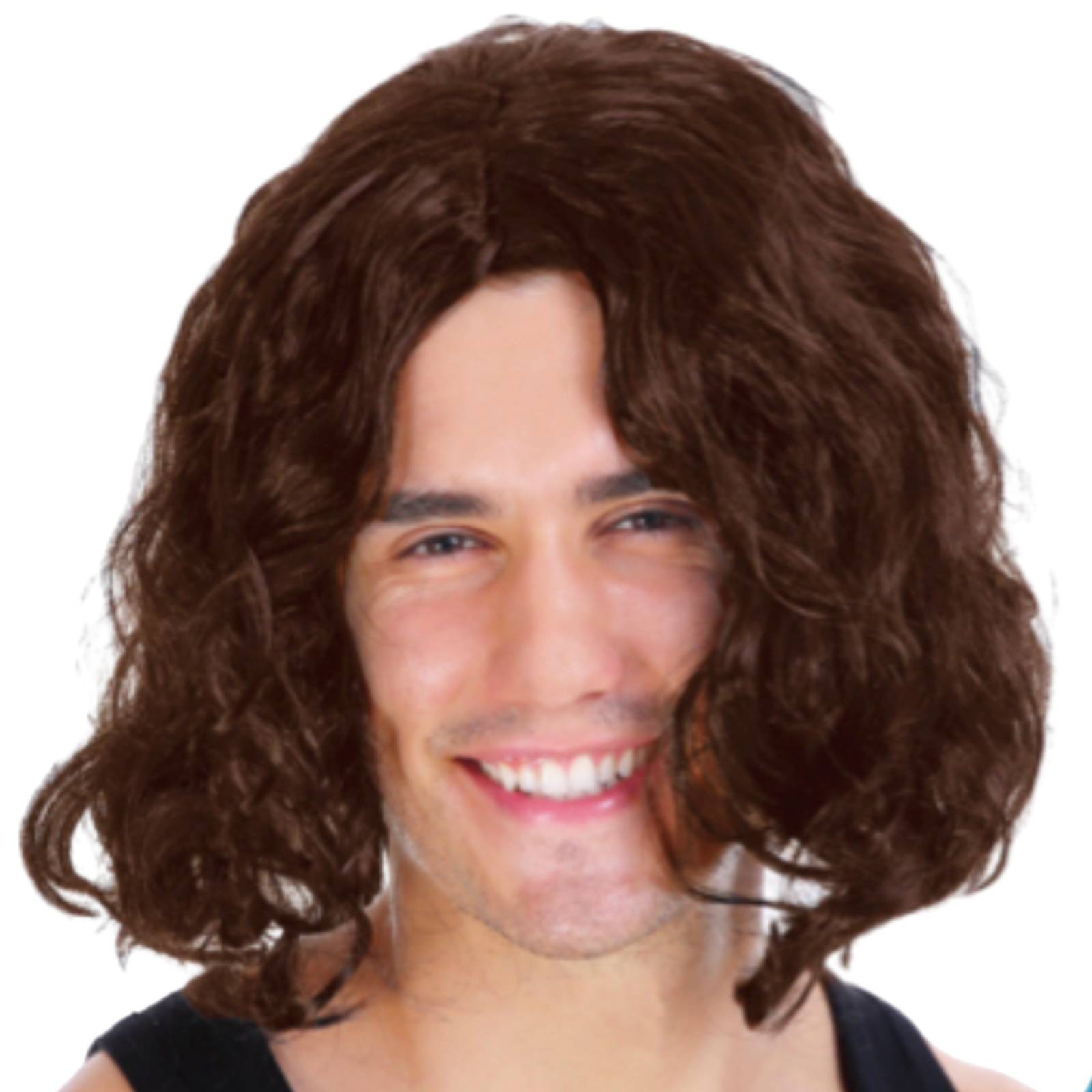V563-22705-BROWN-202503051720-00 MENS WAVY WIG Curly Long Hair Disco Punk Rock Party Costume 60s 70s - Brown - Image 1