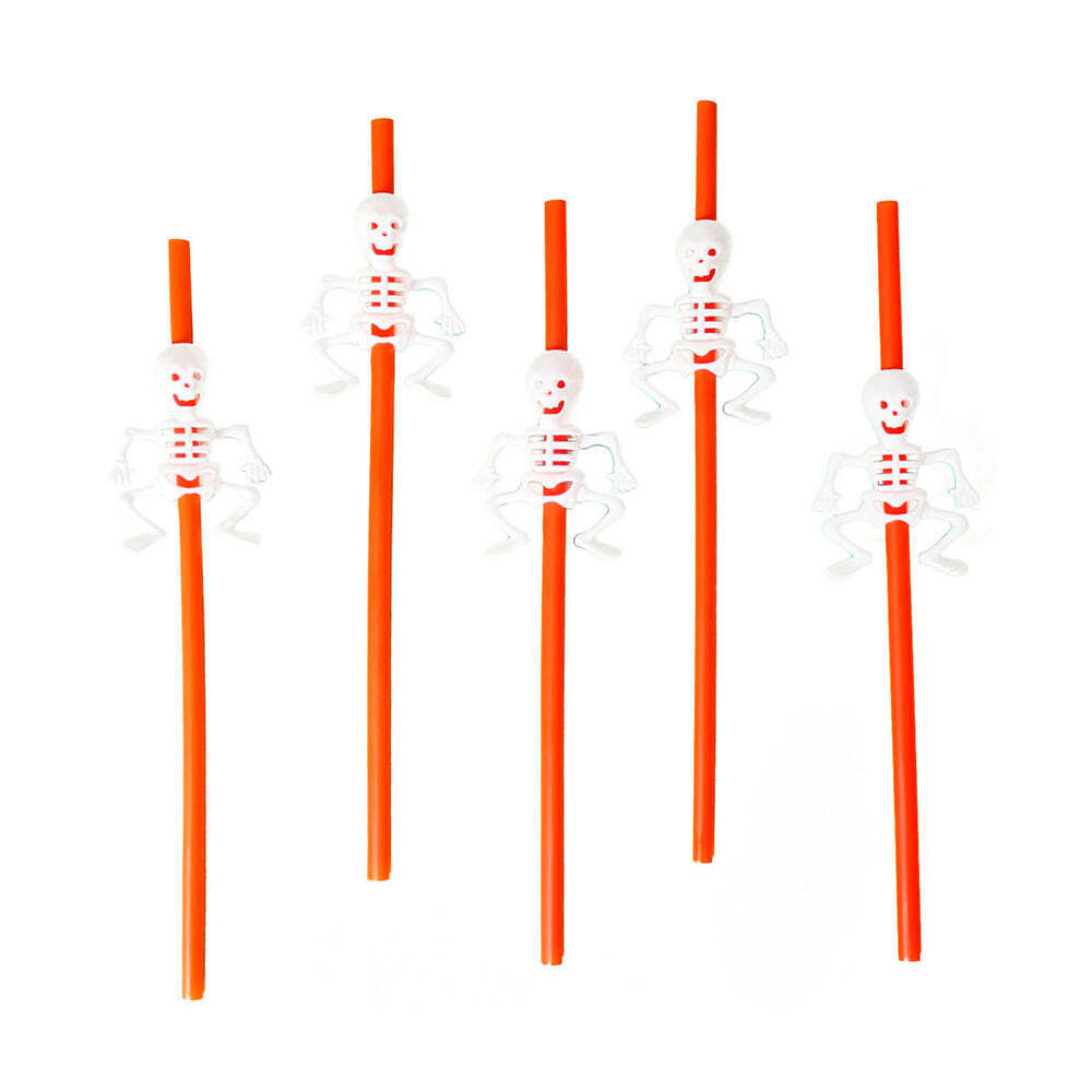 V563-22830-STRAW-184752-00 Halloween Party Pumpkin/Skeleton Drinking Straws Festive Spooky Decors - Orange - Image 1