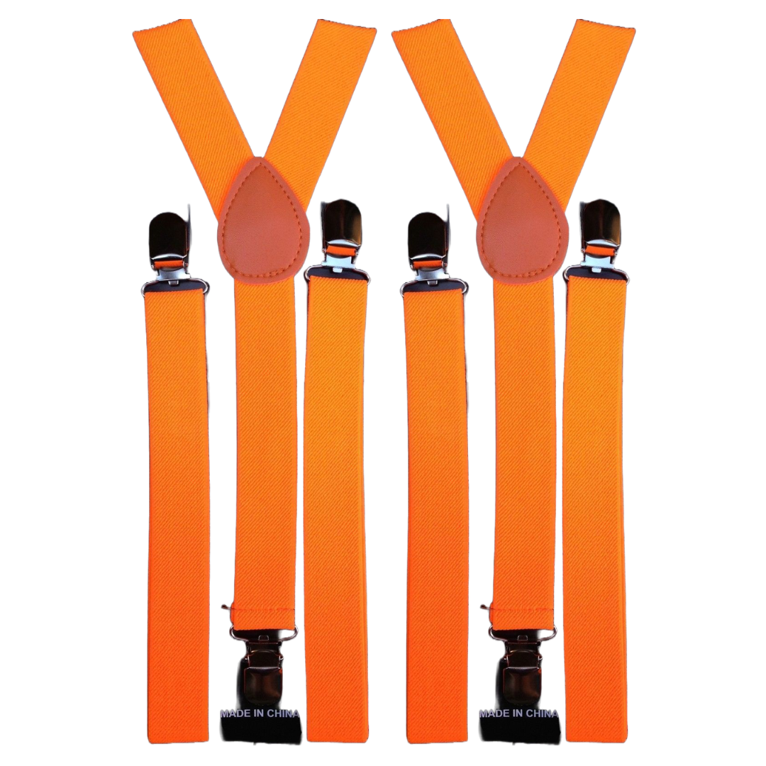 V563-2SLIMSUSPENDERS-FUORNG-184234-00 2x Mens Suspenders Braces Adjustable Strong Clip On Elastic Formal Wedding Slim - Fluro Orange - Image 1