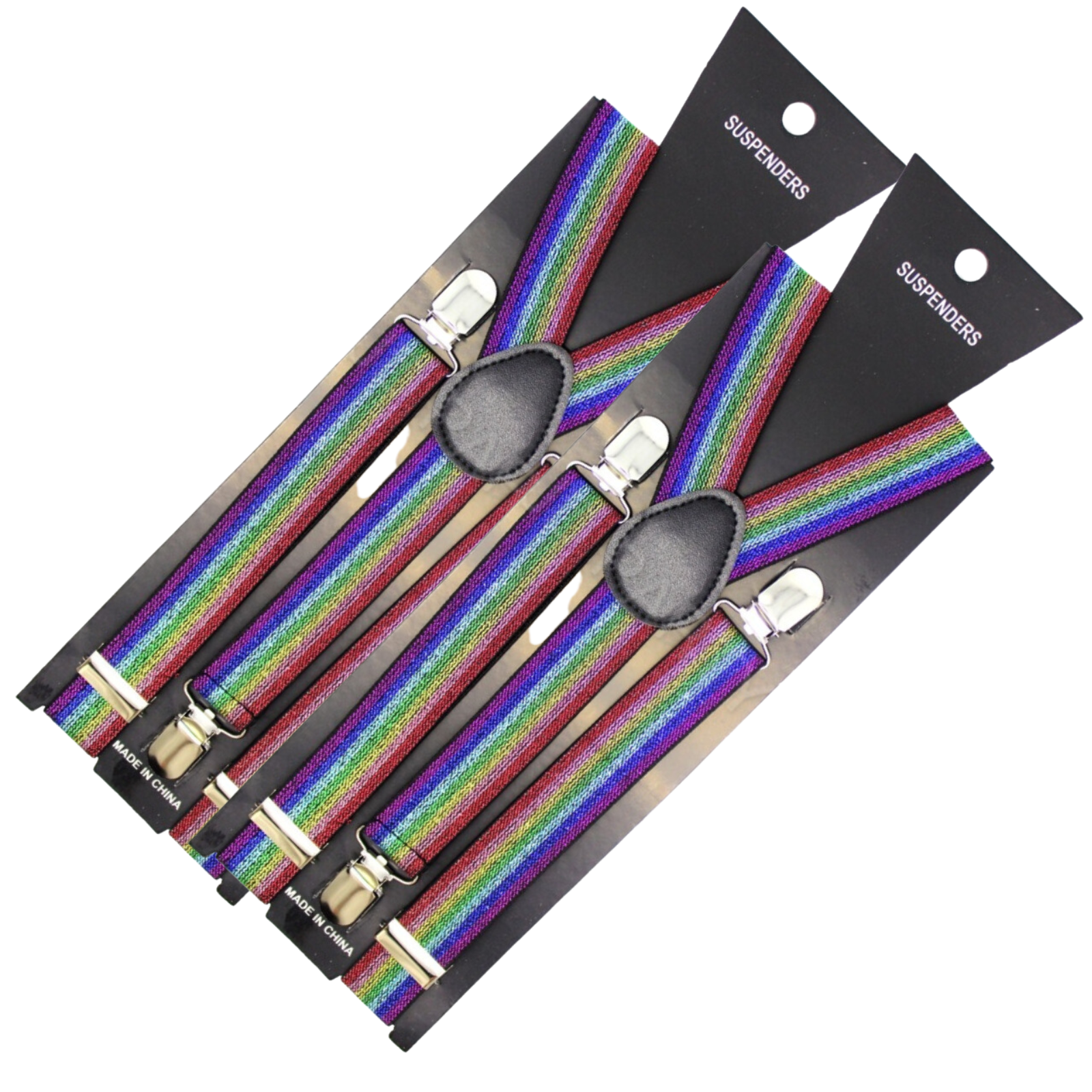 V563-2SLIMSUSPENDERS-RNBWSEQN-184318-00 2x Mens Suspenders Braces Adjustable Strong Clip On Elastic Formal Wedding Slim - Rainbow (Glitter) - Image 1