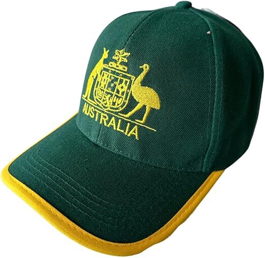 V563-3094-202503051435-00 Australia Baseball Cap - Green & Gold with Kangaroo & Emu Design, Adjustable Fit - Image 1