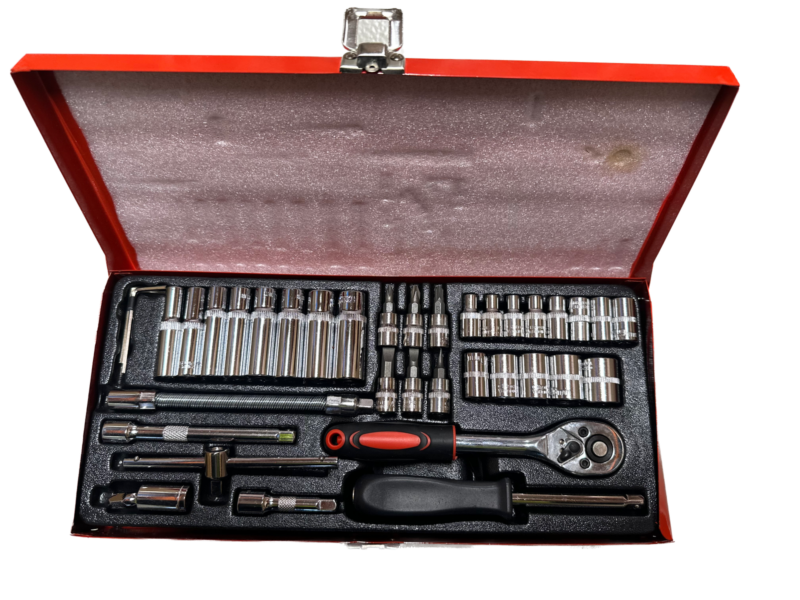 V563-37PCS_SOCKETTOOLSET-167463-00 37 Piece Ratchet Socket Wrench Set Screwdriver Bits Extension Hex Chrome Vanadium - Image 1