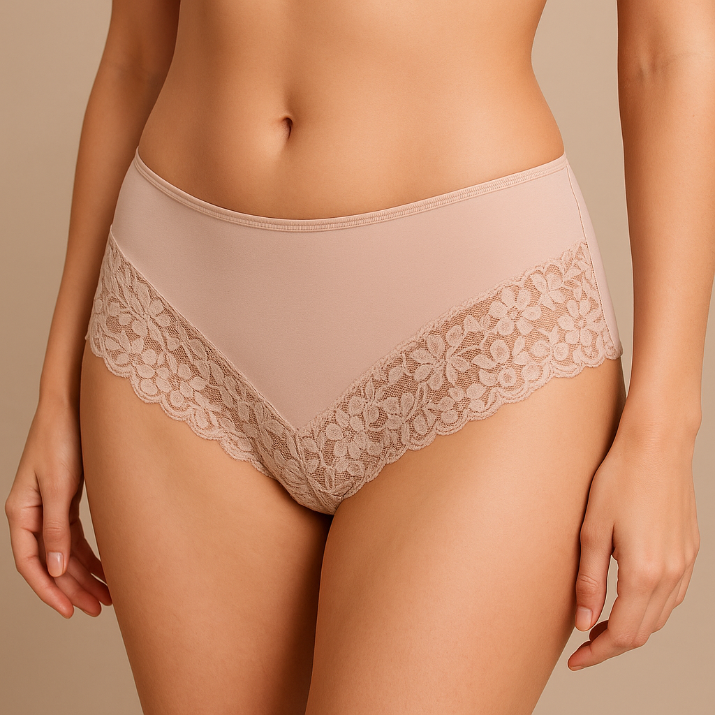 V563-3PK-UN-005-BEIGE-14-202506241308-00 3x Womens Lace Boyshort Boyleg Full Briefs Underwear Undies in Beige - 14 - Image 1