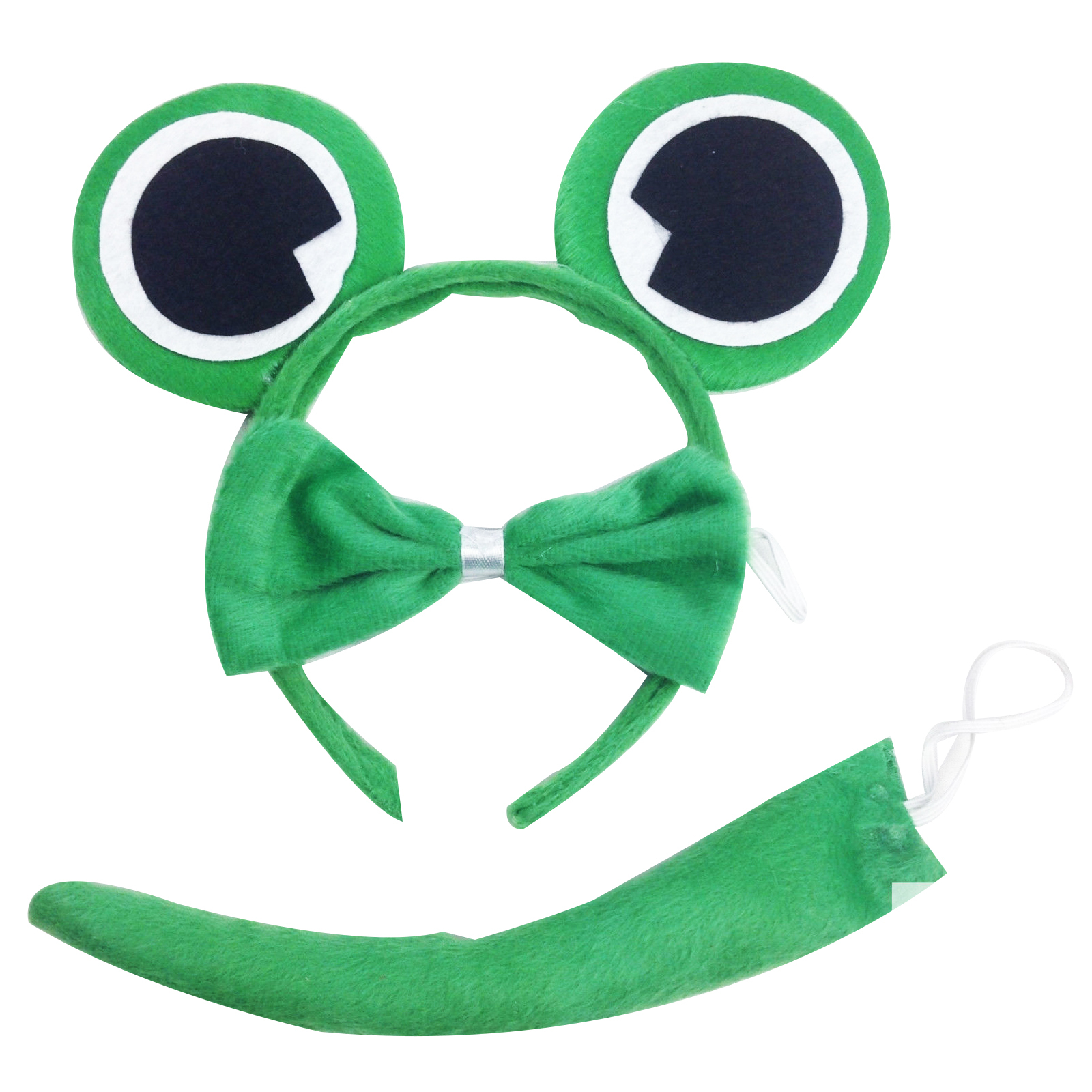 V563-3PRTYCOSTUME-GRNFROG-184159-00 3pcs Set Animal Costume Dress Up Party Bow Tie Tail Ears Book Week - Green Frog - Image 1