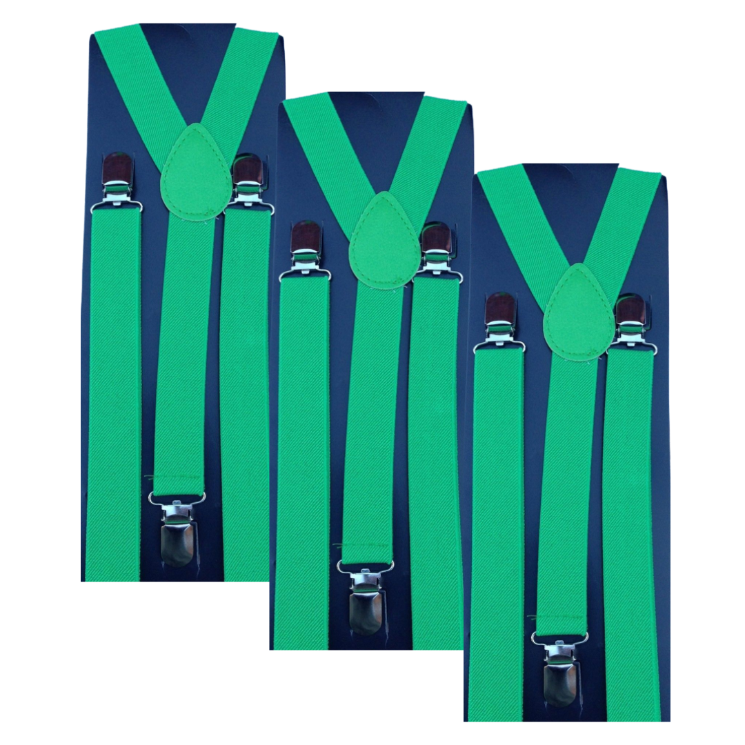 V563-3SLIMSUSPENDERS-GRN-184446-00 3x Mens Suspenders Braces Adjustable Strong Clip On Elastic Formal Wedding Slim - Green - Image 1