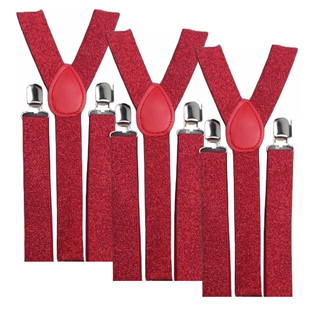 V563-3SLIMSUSPENDERS-REDGLIT-184502-00 3x Mens Suspenders Braces Adjustable Strong Clip On Elastic Formal Wedding Slim - Red (Glitter) - Image 1
