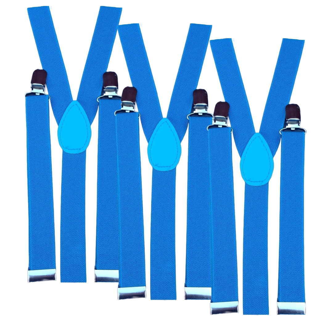 V563-3SLIMSUSPENDERS-SKYBLU-184530-00 3x Mens Suspenders Braces Adjustable Strong Clip On Elastic Formal Wedding Slim - Sky Blue - Image 1
