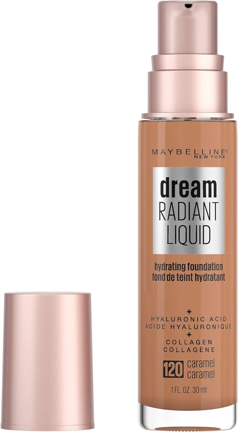 V563-41554579185-205070-00 Maybelline Dream Radiant Liquid Hydrating Foundation w Collagen - Caramel 120 - Image 1