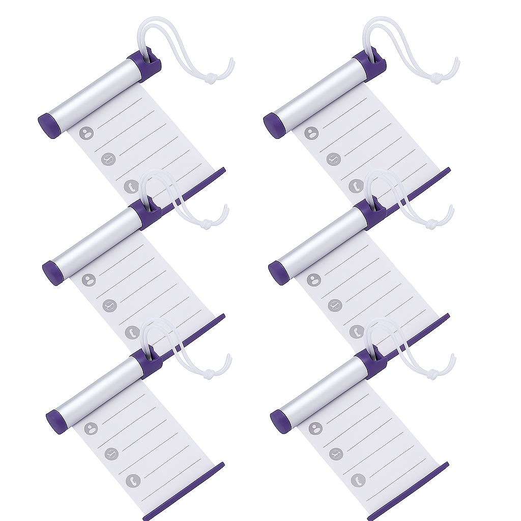 V563-66_781-6PCS-202506161110-00 6x Funky Luggage Cylinder Tag Rollout Label for Address Details - Silver/Blue - Image 1