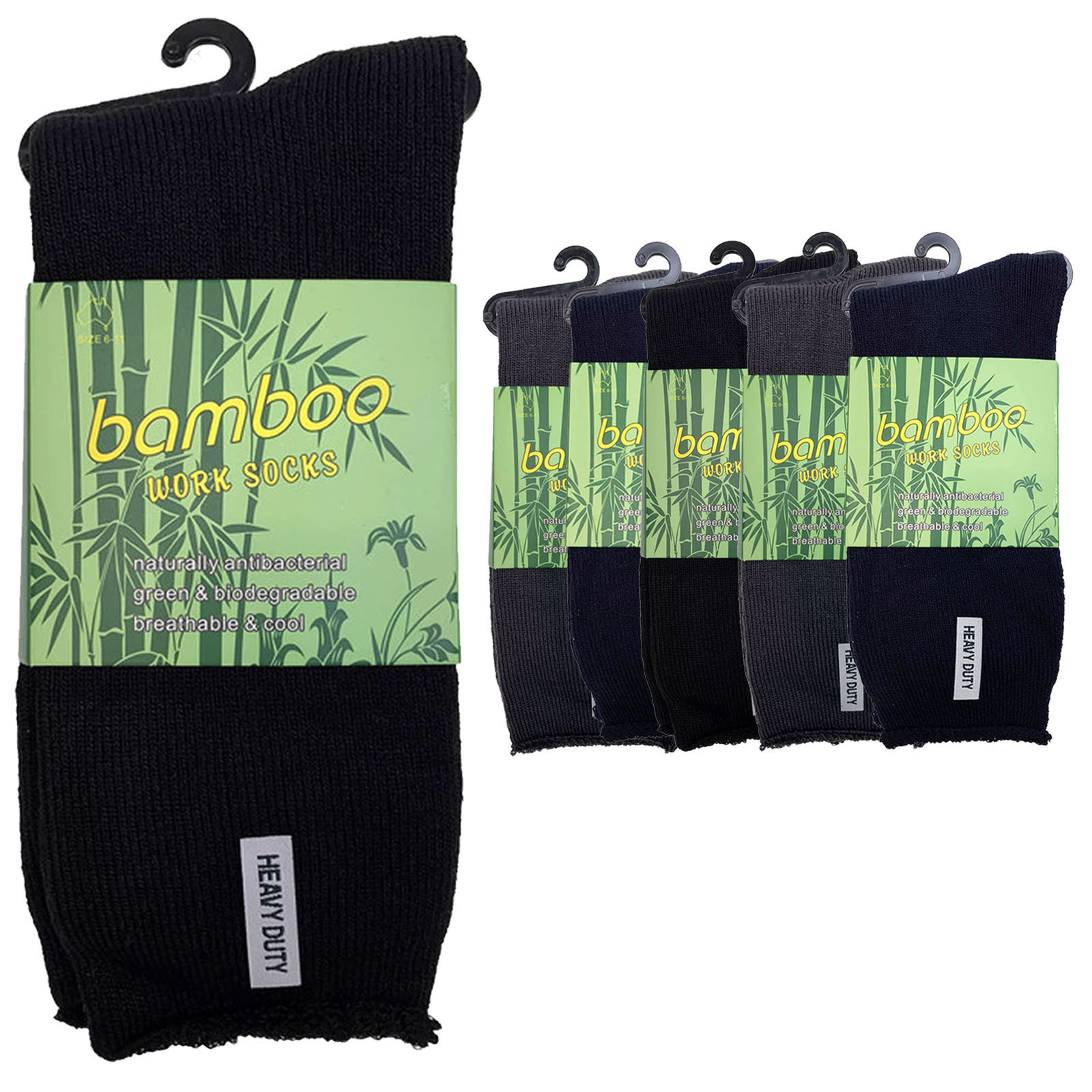 V563-6BSOX-ACOLOUR-SIZE6-11-202503030915-00 6 Pairs PREMIUM BAMBOO SOCKS Mens Heavy Duty Thick Work Socks Cushion BULK - Assorted Colour Pack - 6-11 - Image 1