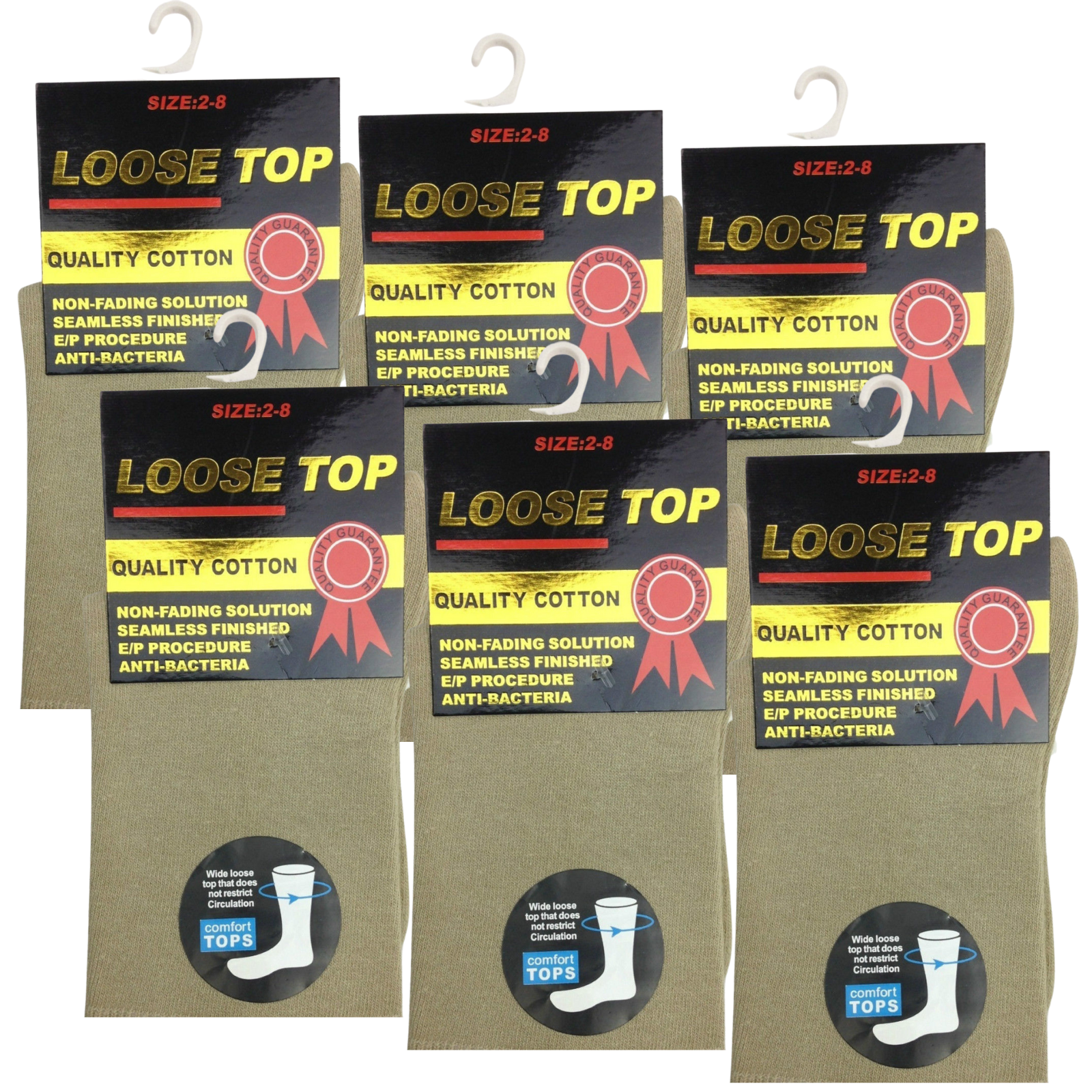 V563-6COTTONLTSOX-BGE6-11-202506190515-00 6x Pair COTTON Rich LOOSE TOP SOCKS Dress Medical Circulation Diabetic Comfort - - - Image 1