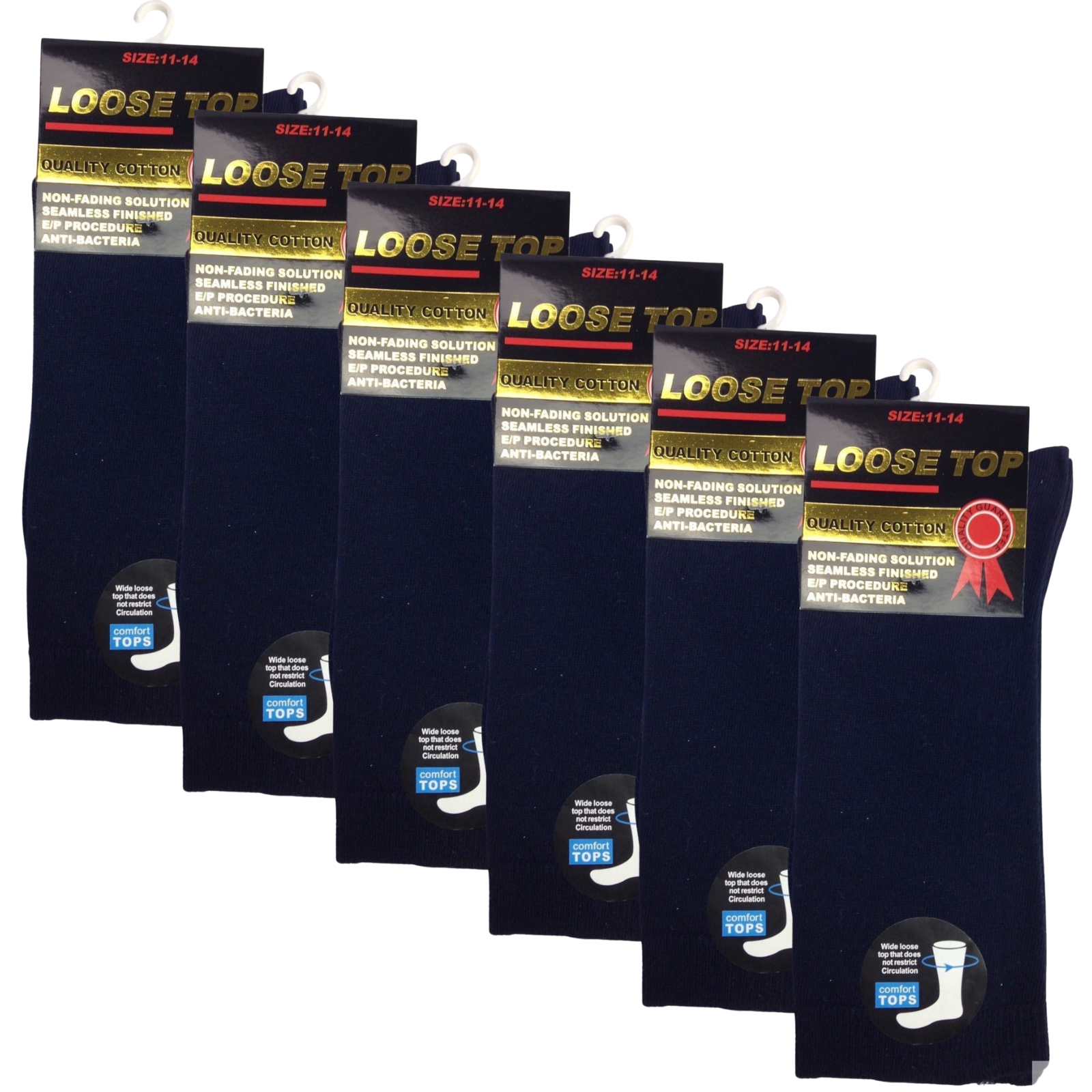 V563-6COTTONLTSOX-NVYBLU11-14-202503051835-00 6x Pair COTTON Rich LOOSE TOP SOCKS Dress Medical Circulation Diabetic Comfort - - - Image 1