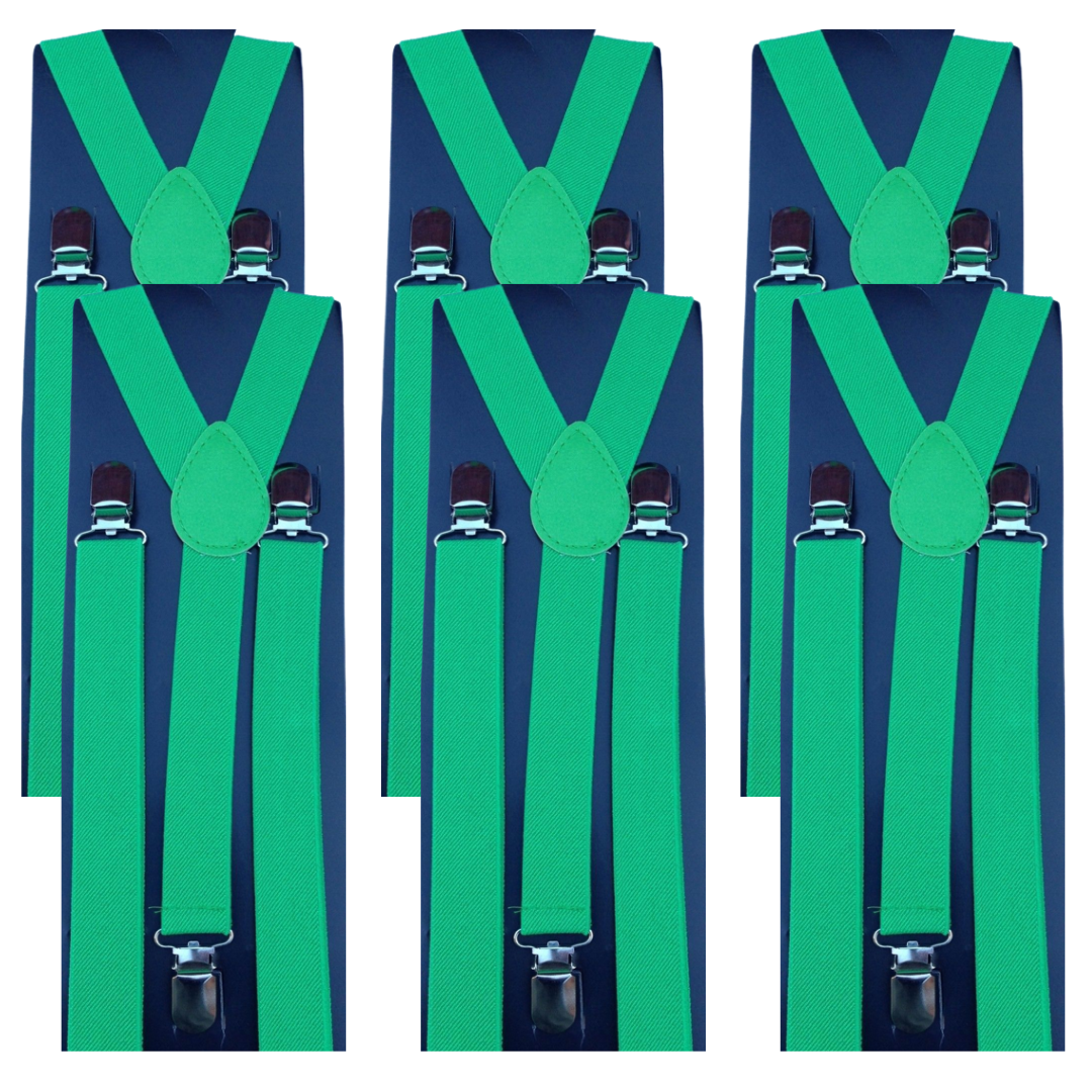 V563-6SLIMSUSPENDERS-GRN-202503061035-00 6x Mens Suspenders Braces Adjustable Strong Clip On Elastic Formal Wedding BULK - Green - Image 1