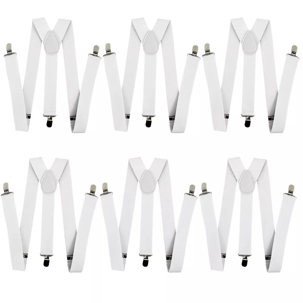 V563-6SLIMSUSPENDERS-WHT-202504221055-00 6x Mens Suspenders Braces Adjustable Strong Clip On Elastic Formal Wedding BULK - White - Image 1