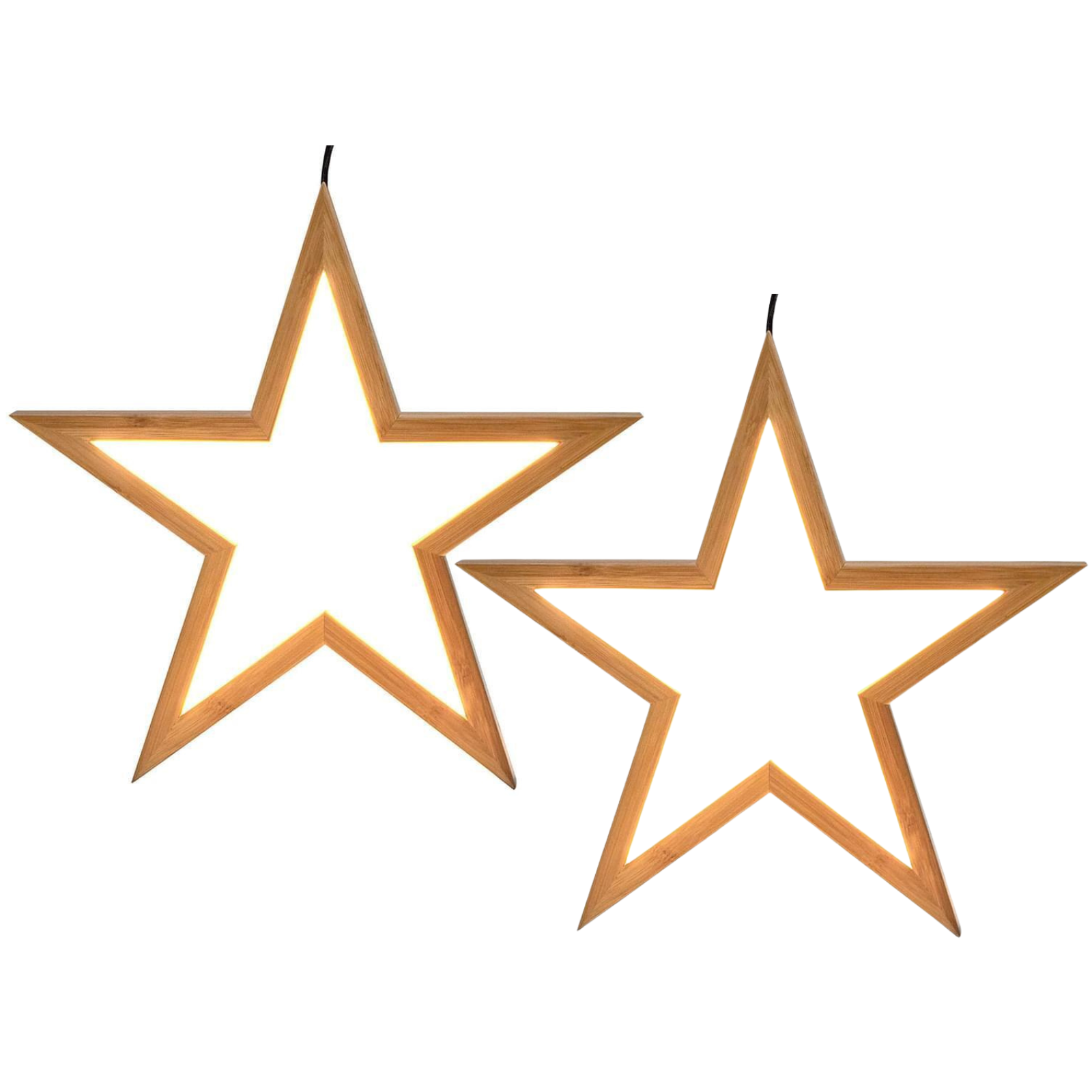 V563-75164_2X-174493-00 2x Large Bamboo Star LED Hanging Lamp Light Home Decor Lighting - Natural - Image 1