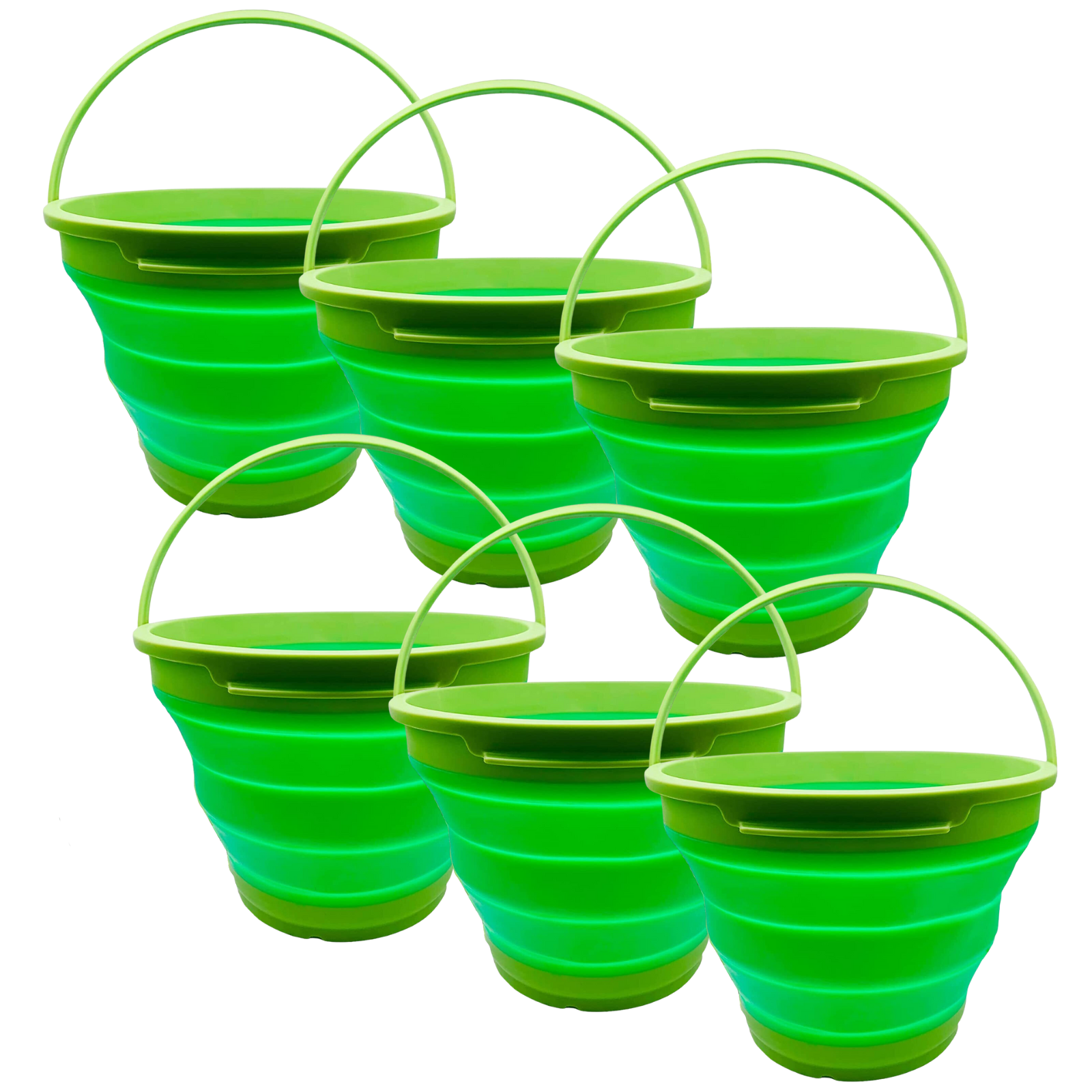 V563-75192-GREEN-6X-226099-00 6x 7L Foldable Collapsible Silicone Bucket for Hiking/Camping/Fishing - Green - Image 1