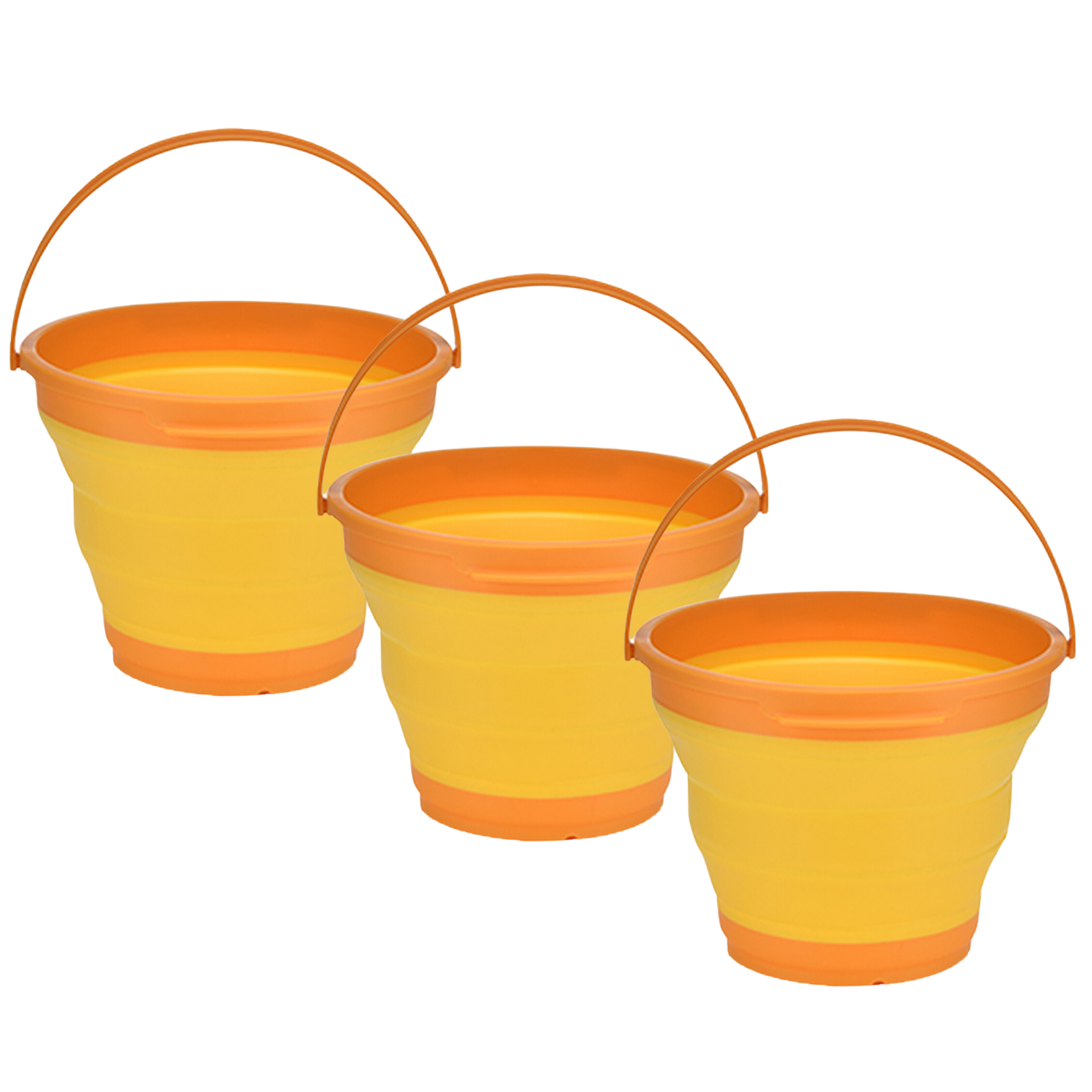 V563-75192-ORANGE-3X-174500-00 3x 7L Foldable Collapsible Silicone Bucket for Hiking/Camping/Fishing - Orange - Image 1