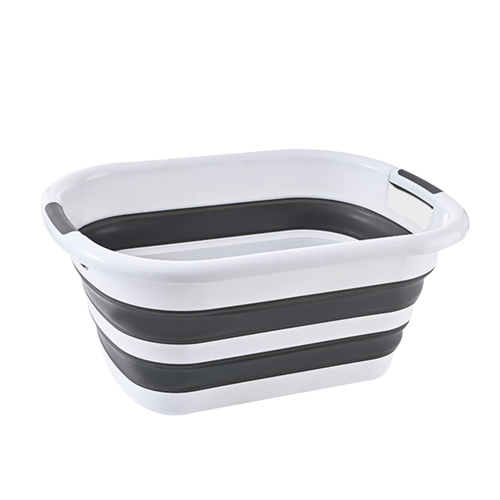 V563-75195-173911-00 40L Collapsible Laundry Basket Washing Clothes w/Handles Bin Foldable - Grey/White - Image 1
