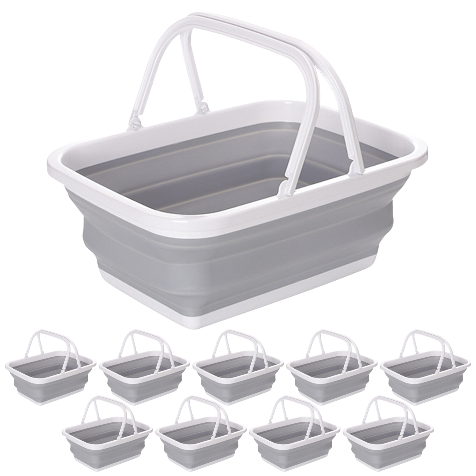 V563-75198-10X-202505071420-00 10x 9L Collapsible Laundry Folding Clothes Basket w Handles Bin Bulk- Grey/White - Image 1