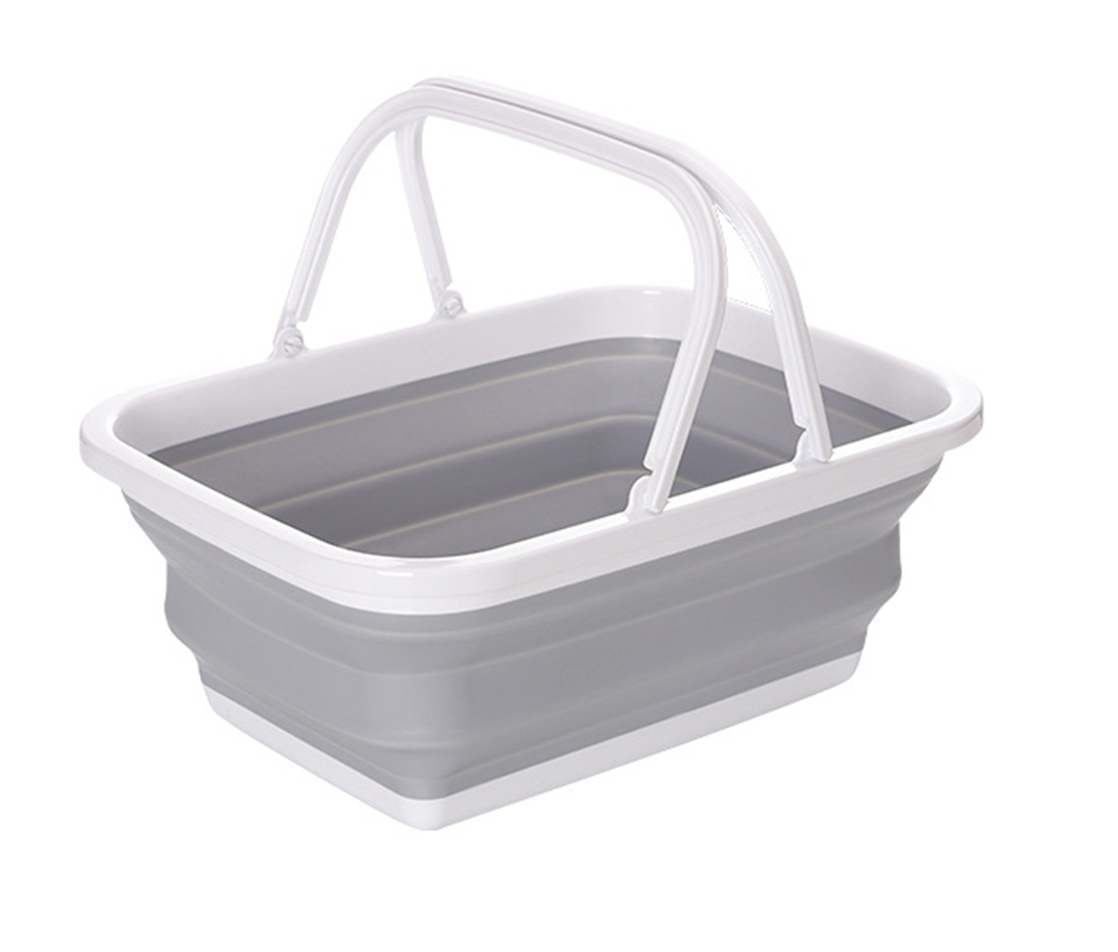 V563-75198-173915-00 9L Collapsible Laundry Basket Washing Clothes w/Handles Bin Foldable - Grey/White - Image 1