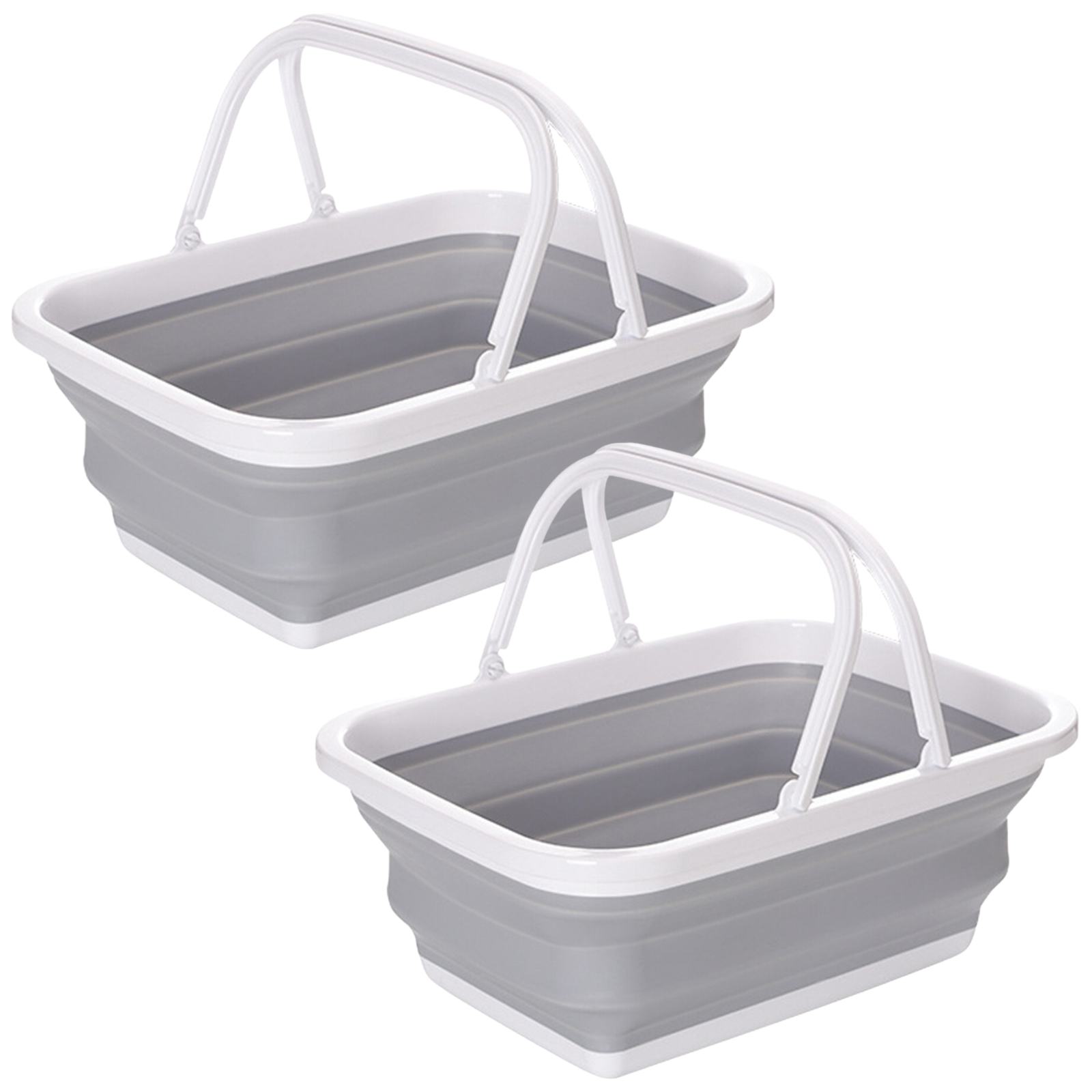 V563-75198-2X-173937-00 2x 9L Collapsible Laundry Folding Basket Wash Clothes w Handles Bin - Grey/White - Image 1