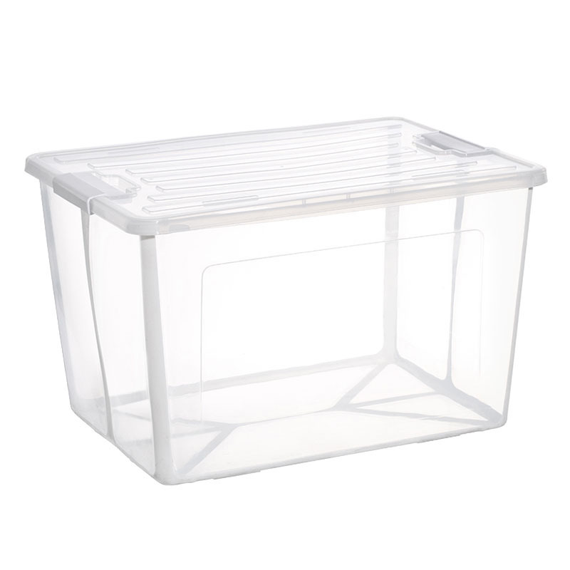 V563-75200-174498-00 57 Litre Collapsible Modular Clear Foldable Storage Box with Lid Plastic Tub - Image 1