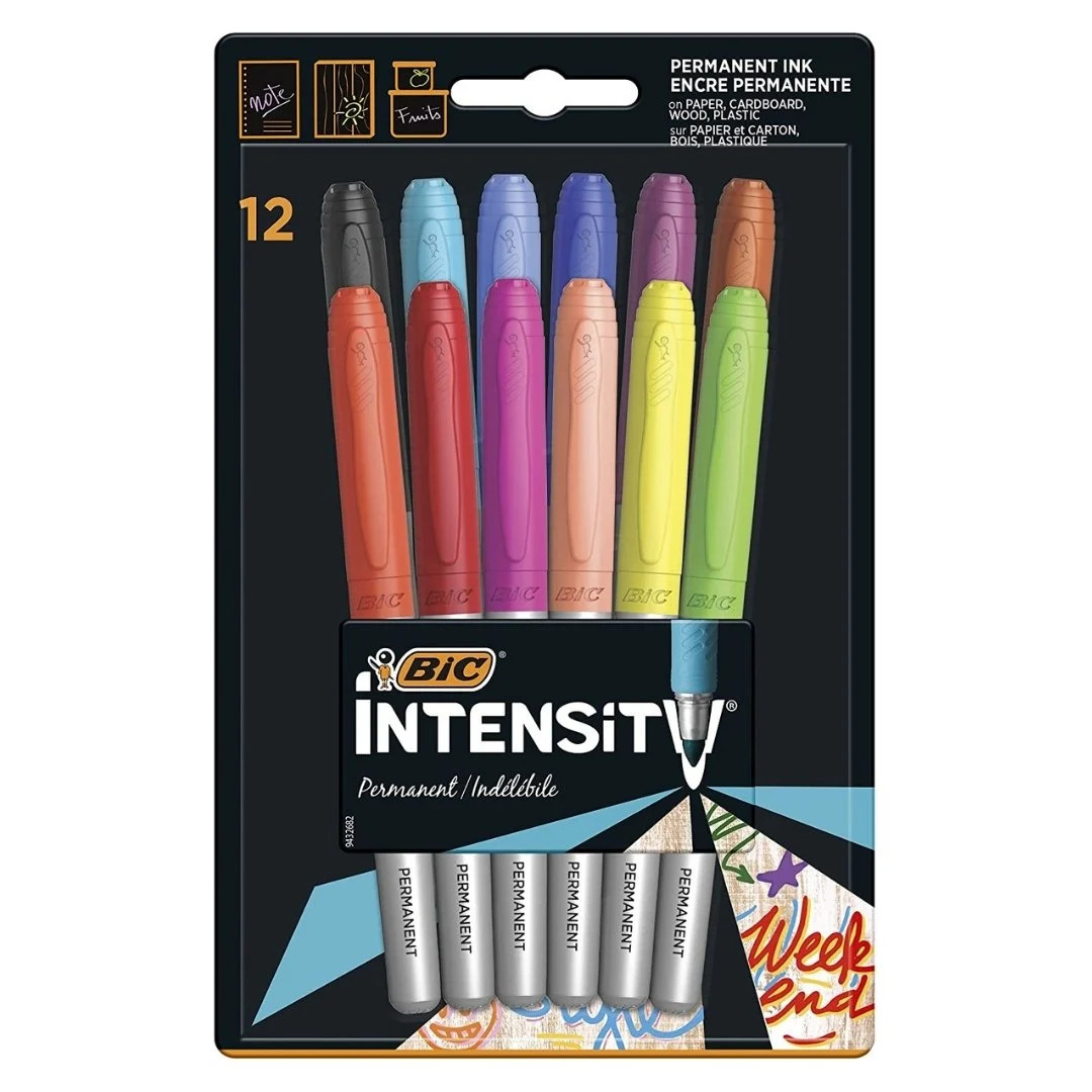 V563-79416-197222-00 BiC Intensity Permanent Markers - 1 Pack of 12 - Assorted Colours - Image 1