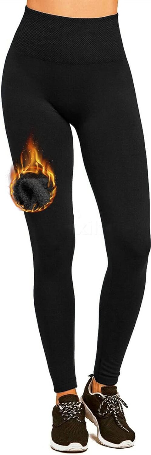 V563-990196-1-BLACK-ONESIZE-173019-00 Womens Fuzzy Thermal Fur Lined High Waist Leggings Pants Thermals Warm 320g - Image 1