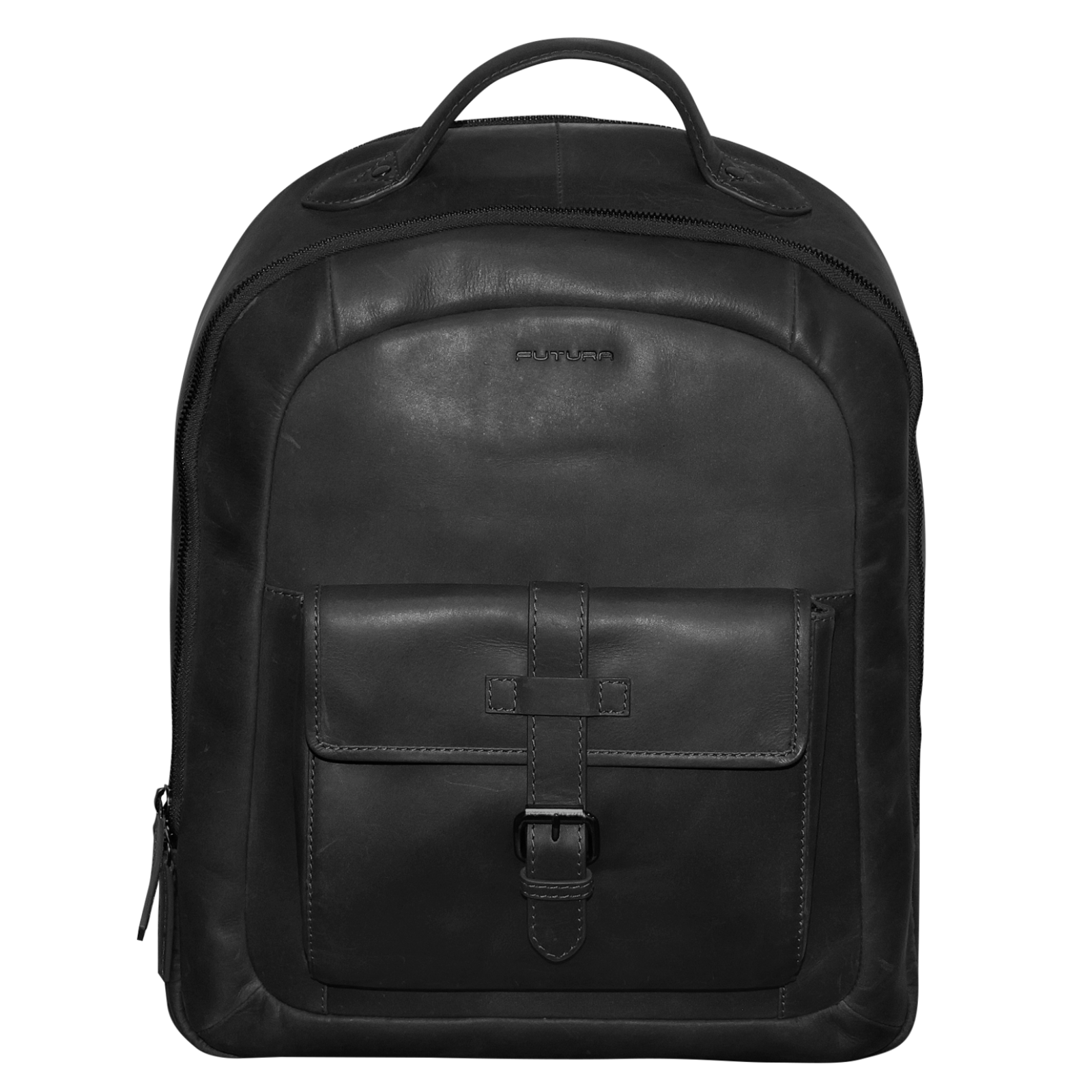 V563-A1972LBLACK-167435-00 Futura Mens Leather Laptop Backpack School Shoulder Bag Front Pocket - Black - Image 1