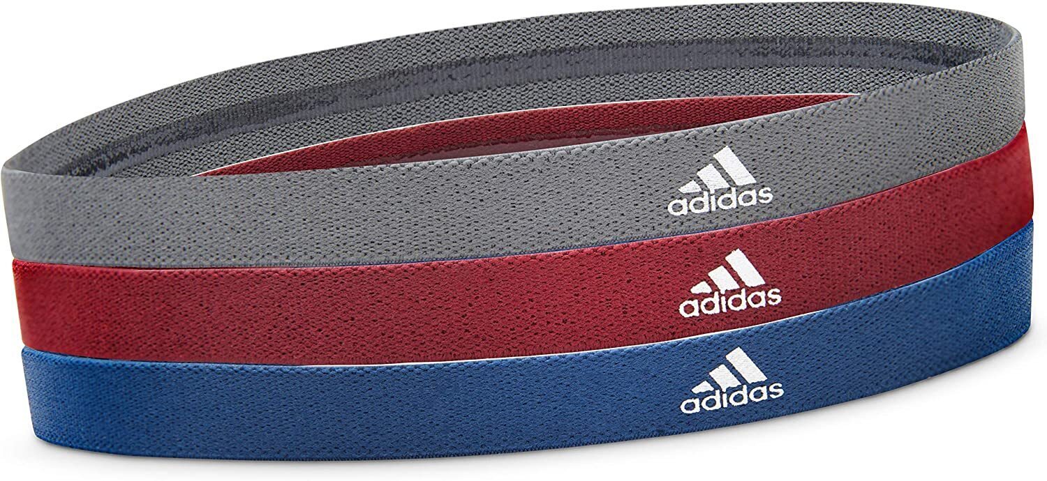 V563-ADYG-30202-150403-00 3pcs Adidas Sports Headband Hair Bands Gym Training Fitness Yoga - Grey/Blue/Burgundy - Image 1