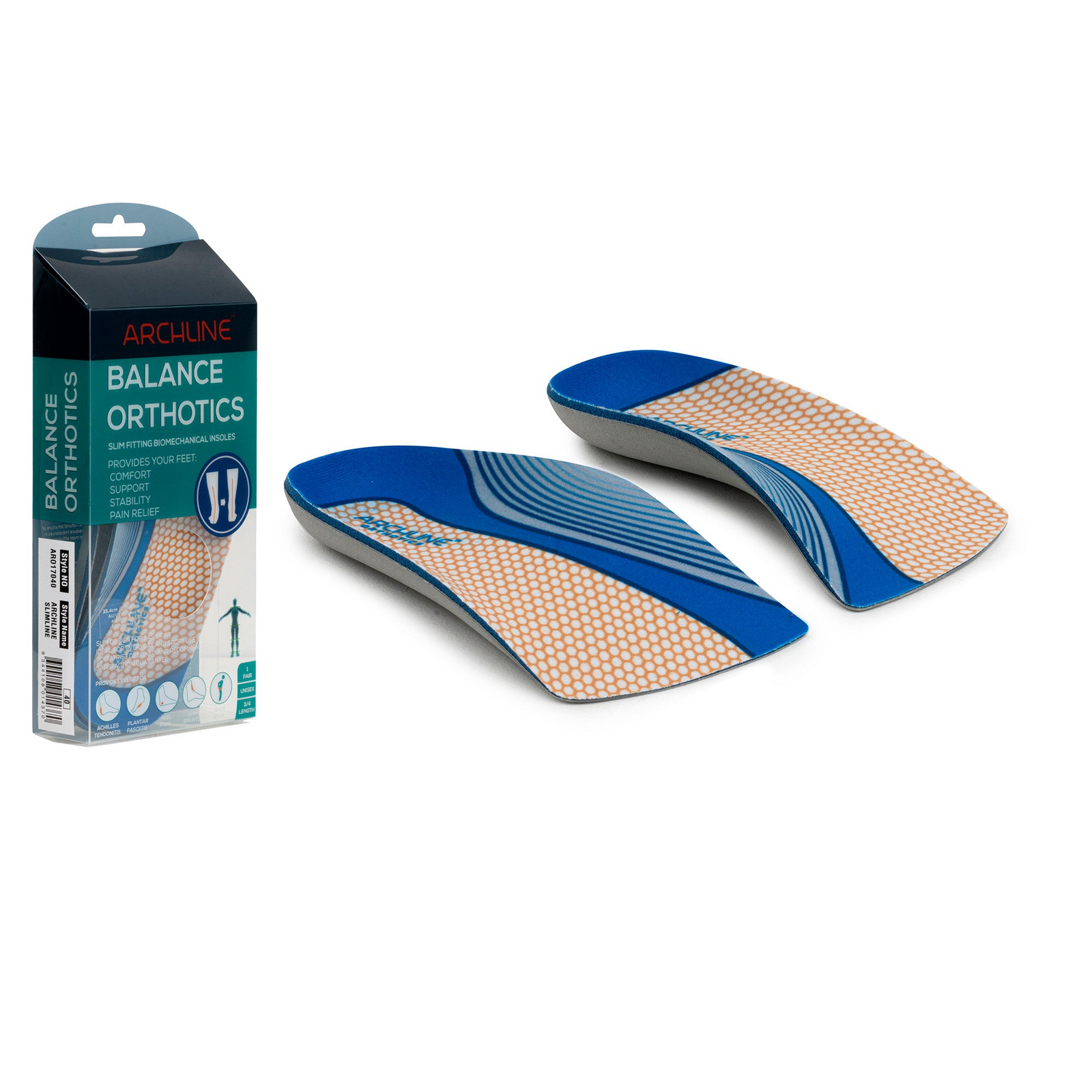 V563-ARO170-EUR41-202507251125-00 ARCHLINE 3/4 Slim Orthotics Plantar Fasciitis Insoles Balance Support Relief - EUR 41 - Image 1