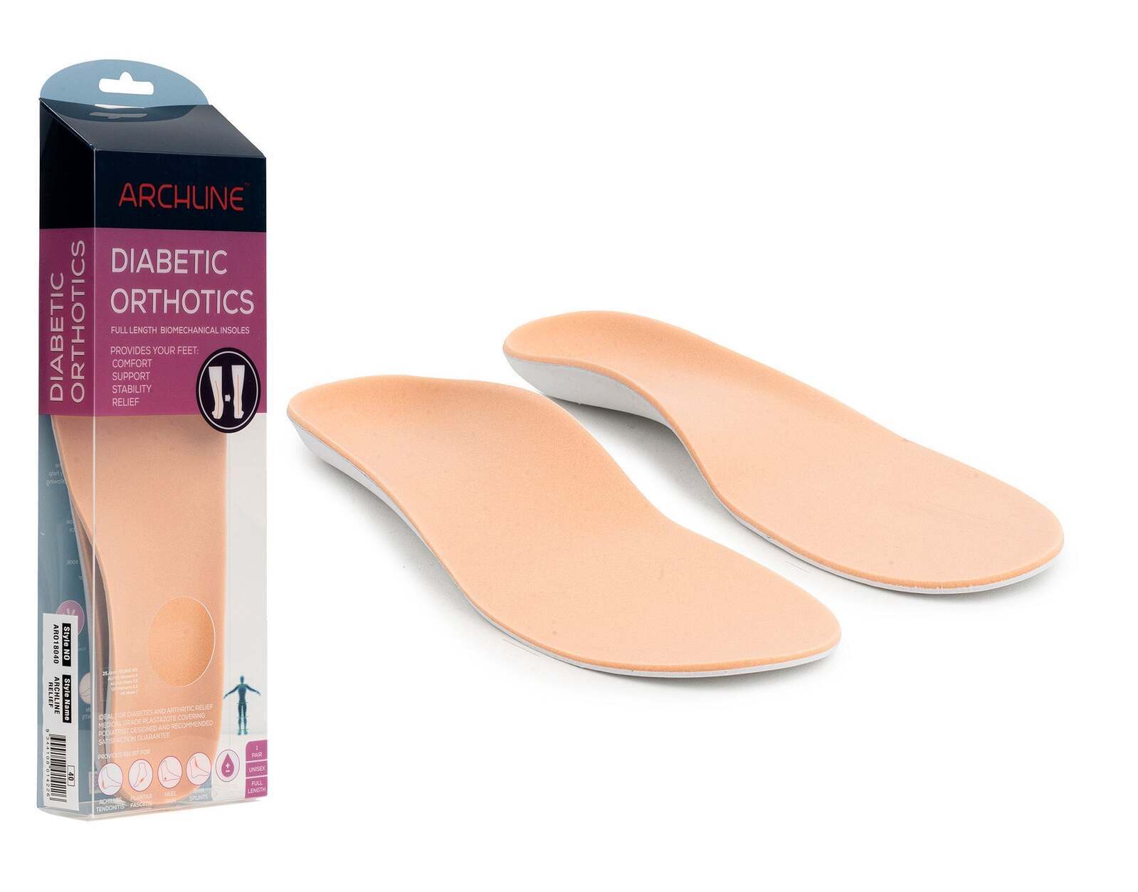 V563-ARO180-39-149766-00 ARCHLINE Insoles Orthotics Full Length Arch Support Diabetics Plantar Fasciitis - EUR 39 - Image 1