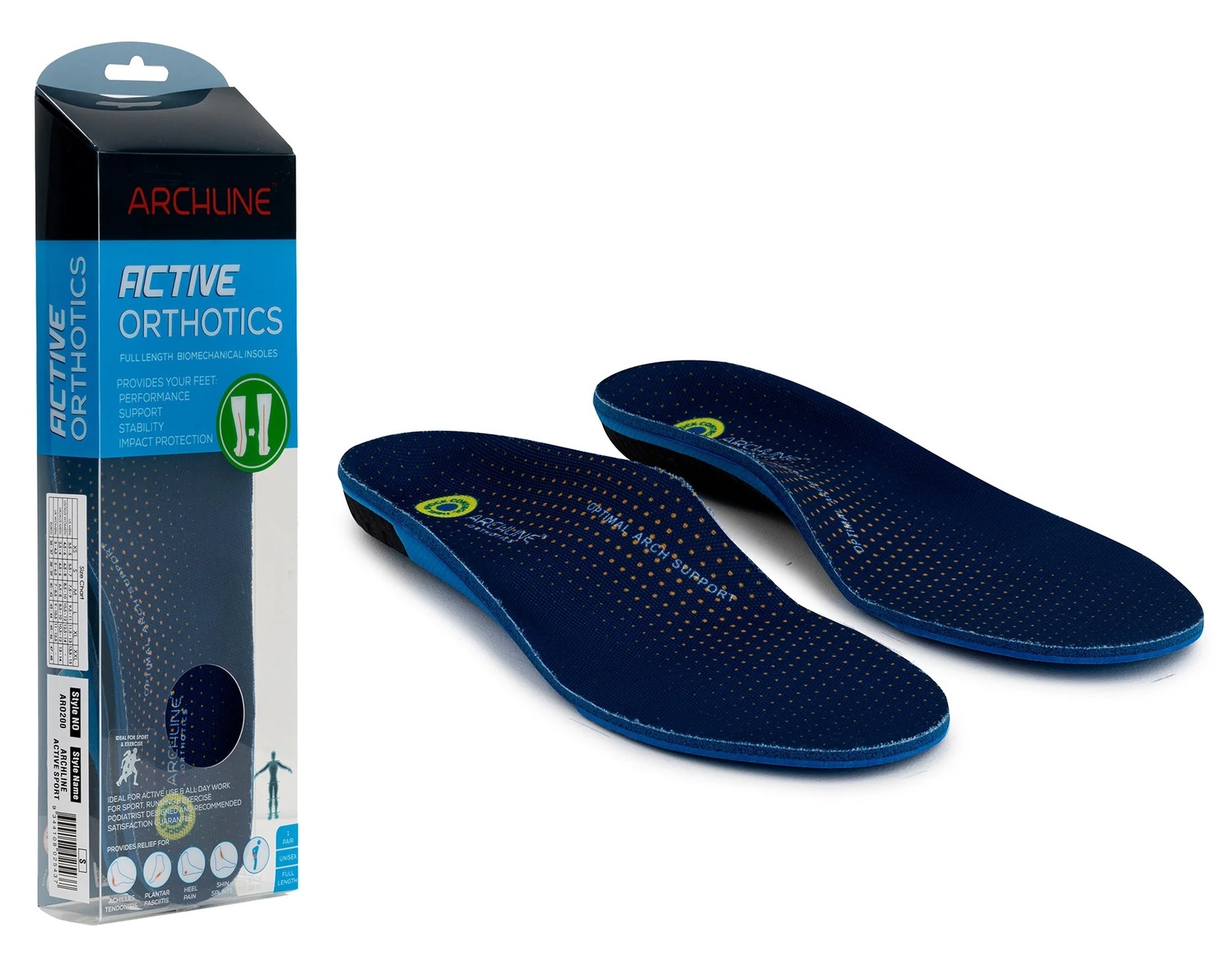 V563-ARO200-L-202503051910-00 Archline Active Orthotics Full Length Arch Support Pain Relief - For Sports & Exercise - L (EU 43-44) - Image 1