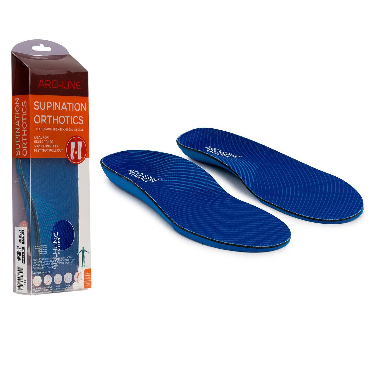 V563-ARO300-37-149952-00 Archline Supination Orthotic Insoles - Full Length (Unisex) Plantar Fasciitis High Arch - Euro 37 - Image 1