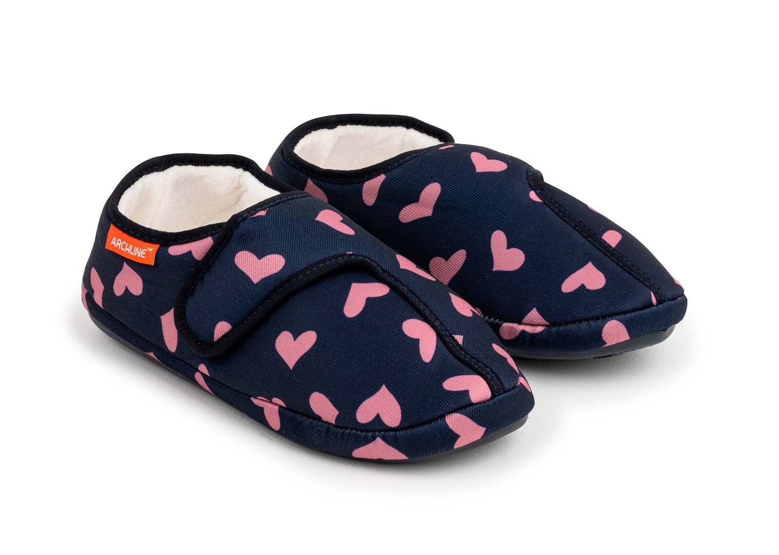 V563-AS311-42-202503051740-00 ARCHLINE Orthotic Plus Slippers Closed Scuffs Pain Relief Moccasins - Navy Hearts - EU 42 - Image 1