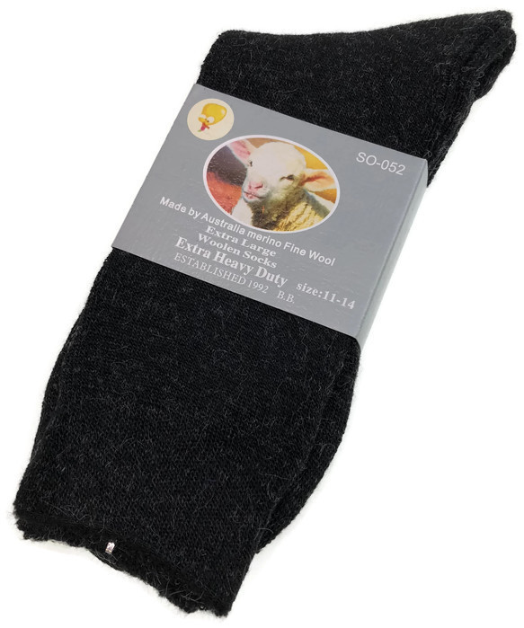 V563-BB-1MWSOX-BLK-11_14-202503051741-00 1 Pair Merino Wool Blend Woolen Work Socks Hiking Heavy Duty Warm Winter Thermal - Black - 11-14 - Image 1