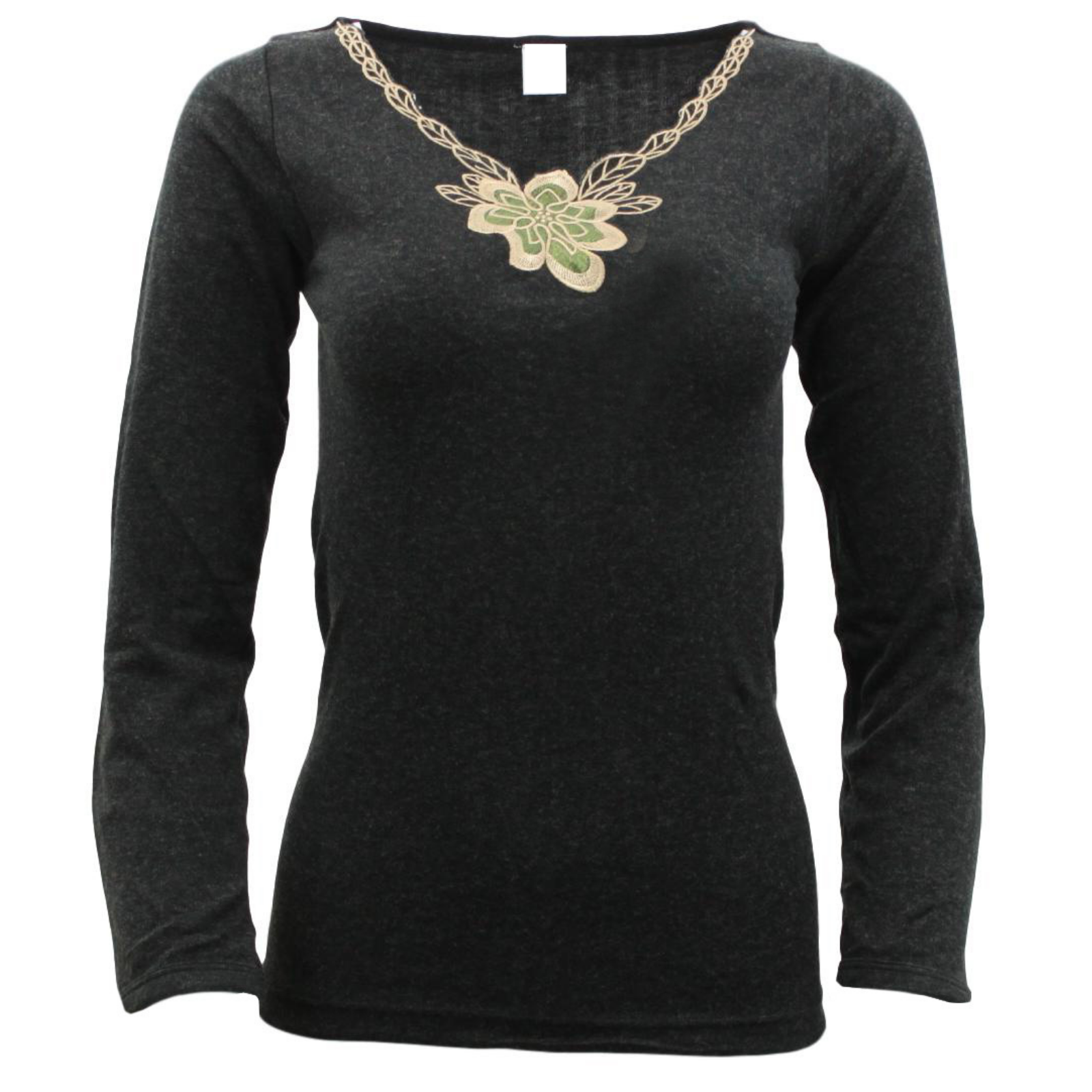 V563-BB-SI047-BK-20_22-202503051831-00 Ladies Merino Wool Blend Long Sleeve Thermal Spencer Top Thermals Underwear - Black - 20-22 - Image 1