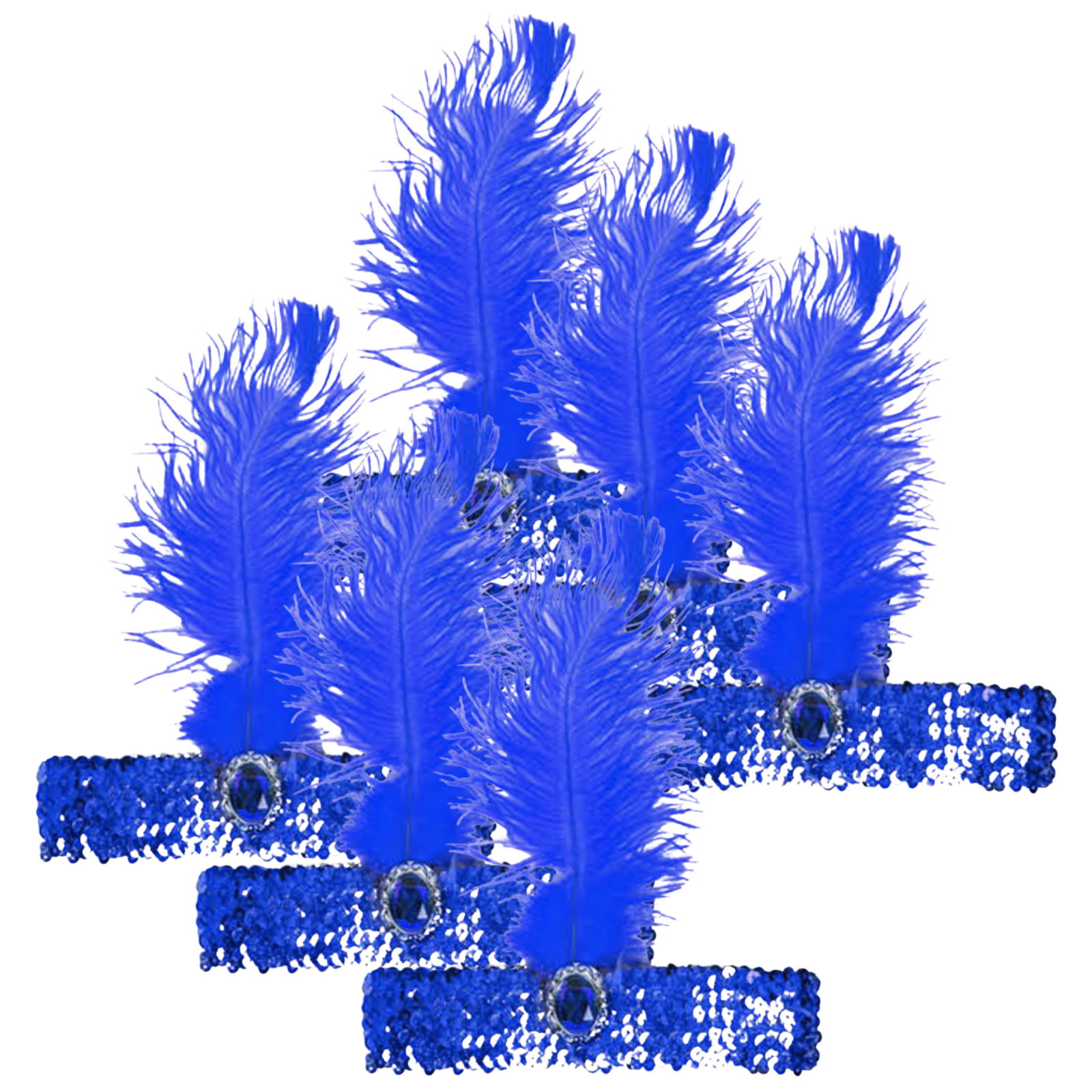 V563-BR-6FLAPPERHDBND-BLU-197205-00 6x 1920s FLAPPER HEADBAND Headpiece Feather Sequin Charleston Costume Party BULK - Blue - Image 1