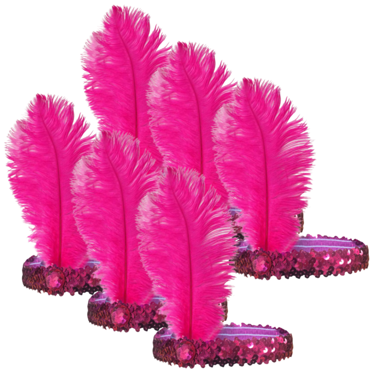 V563-BR-6FLAPPERHDBND-HTPNK-197208-00 6x 1920s FLAPPER HEADBAND Headpiece Feather Sequin Charleston Costume Party BULK - Hot Pink - Image 1