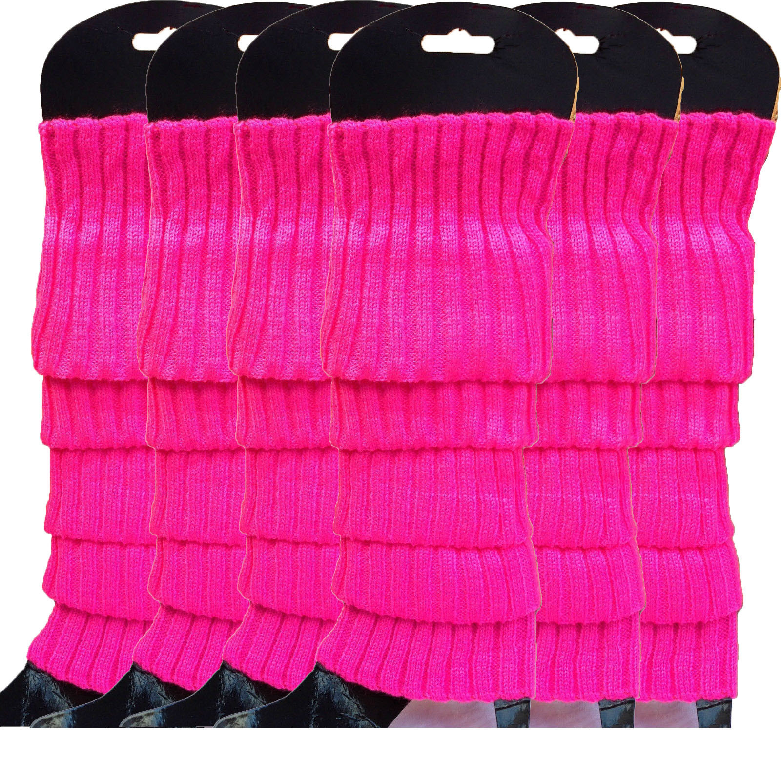 V563-BR-6LEGWARMRS-HTPNK-202506190510-00 6x Womens Leg Warmers Disco Winter Knit Dance Party Crochet Legging Socks Costume - Hot Pink - Image 1
