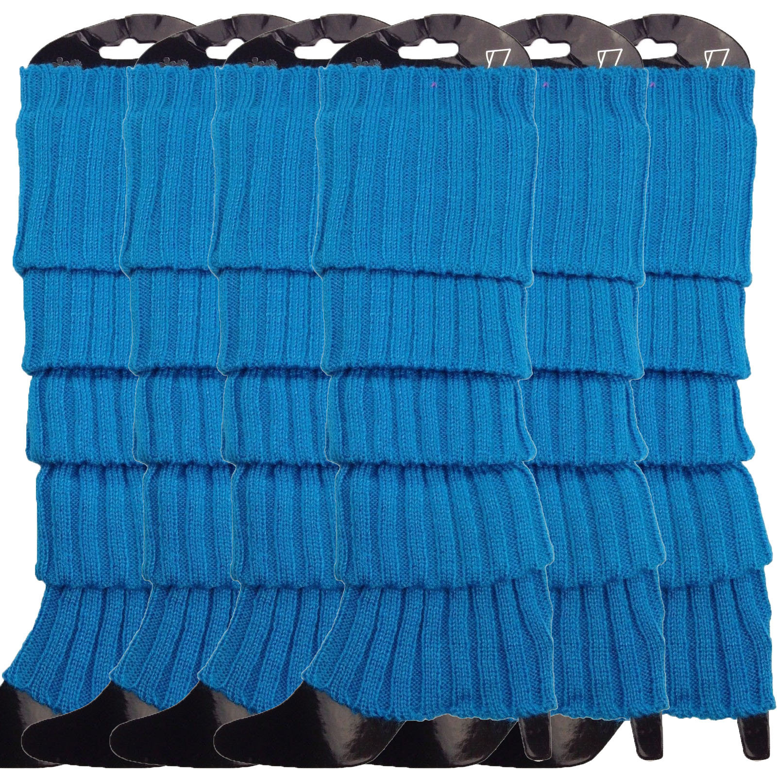 V563-BR-6LEGWARMRS-TPAZBLU-202506190502-00 6x Womens Leg Warmers Disco Winter Knit Dance Party Crochet Legging Socks Costume - Topaz Blue - Image 1